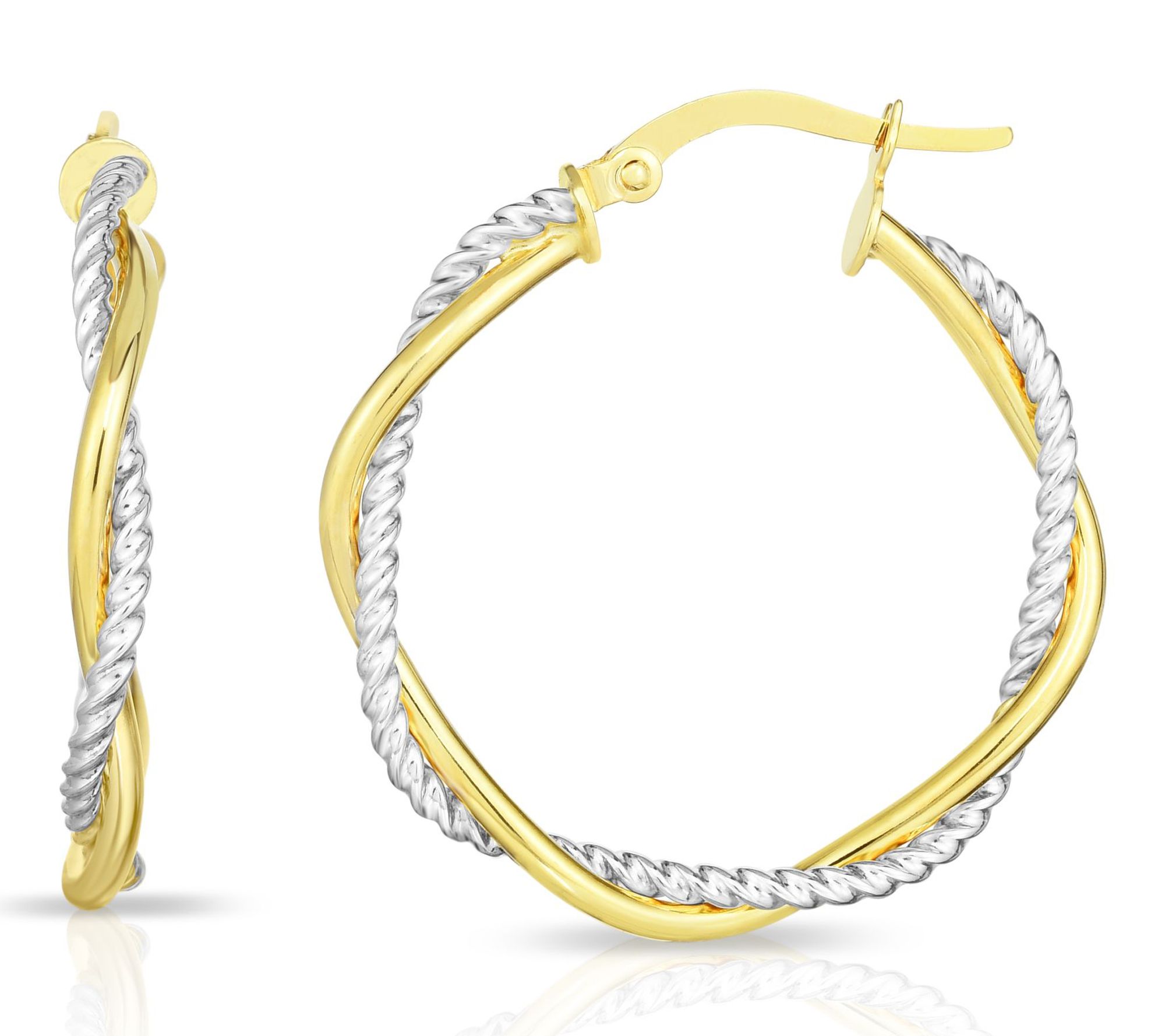 Italian Gold Two-Tone Twisted Rope Hoop Earrings, 14K