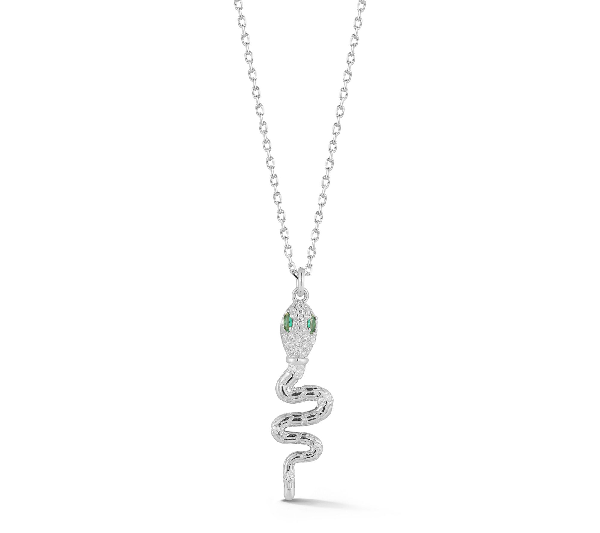 Sterlina Silver Pave Twisted Snake Pendant w/ Chain, Sterling