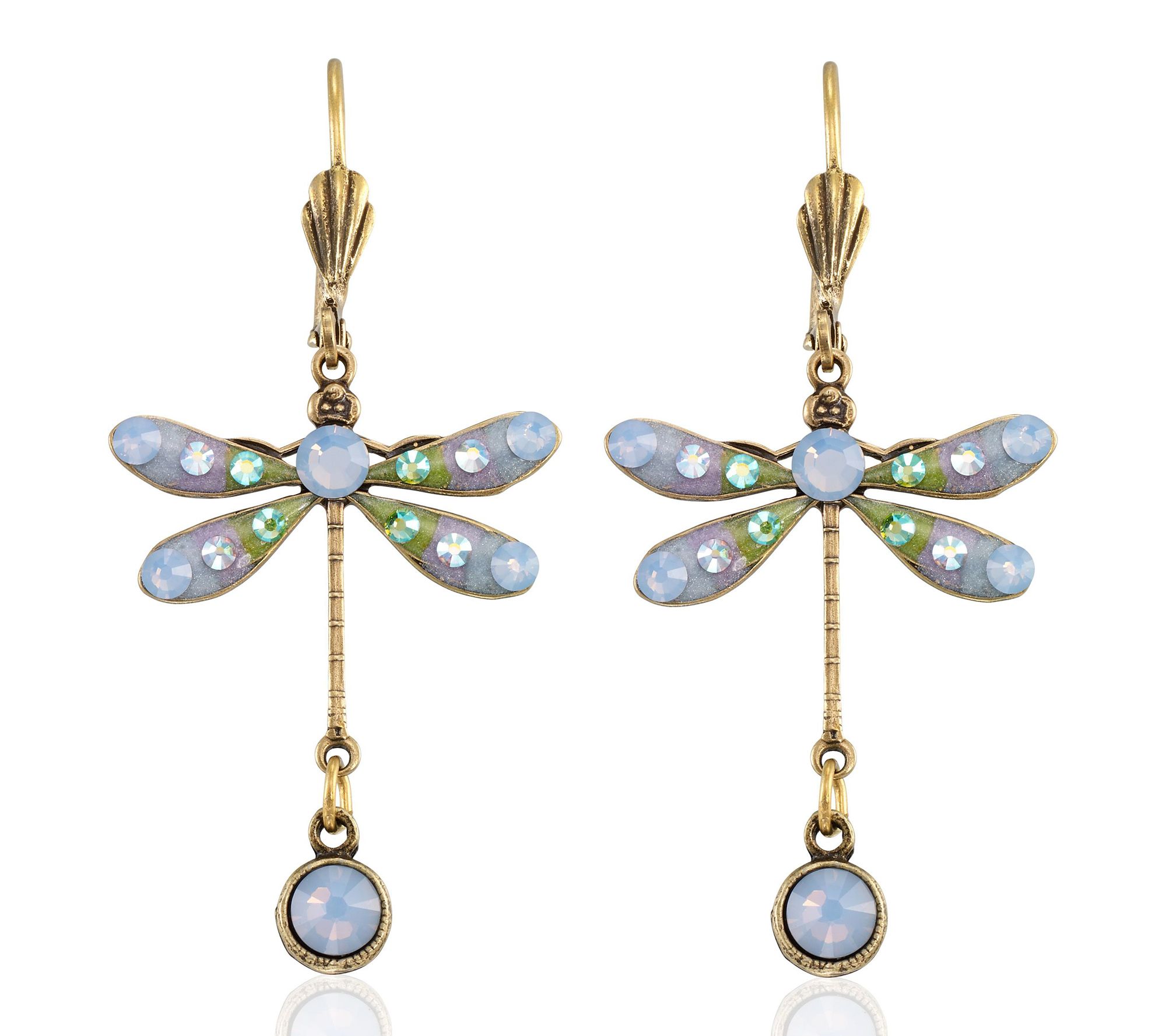Anne Koplik Blue Opalescent Crystal Pastel Dragonfly Earrings