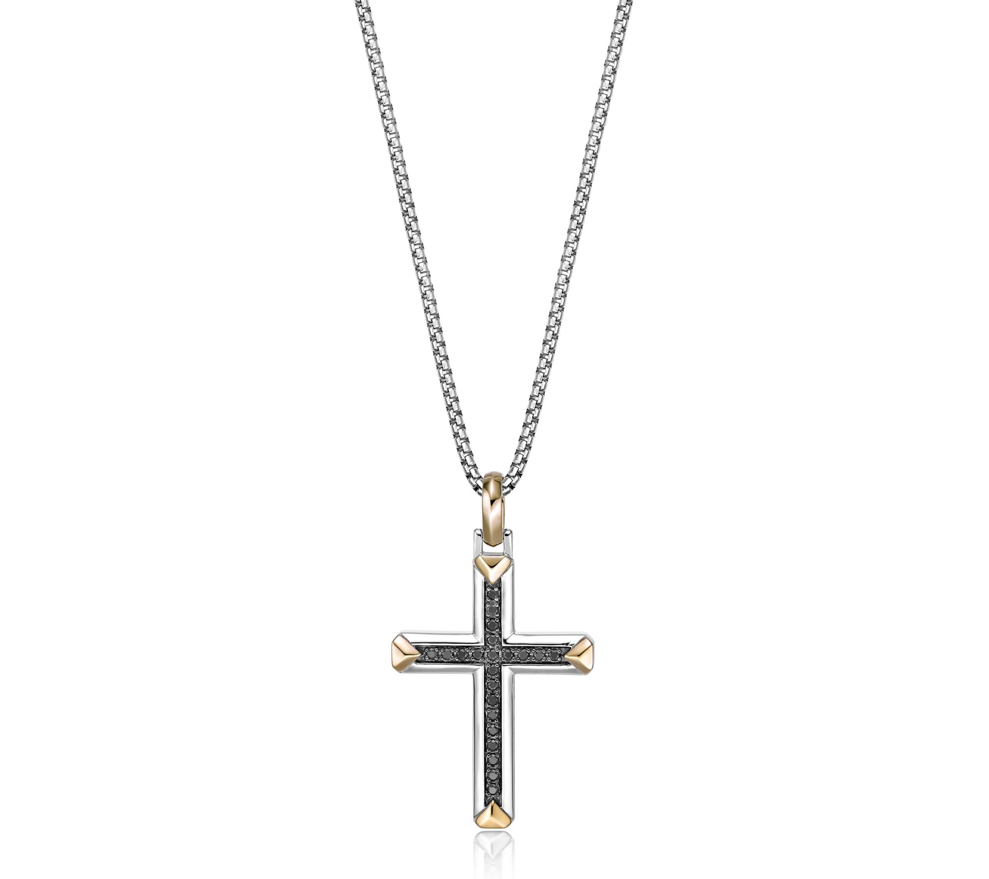 LYNX Men's Two-Tone Black Diamond Cross Pendantw/ Chain