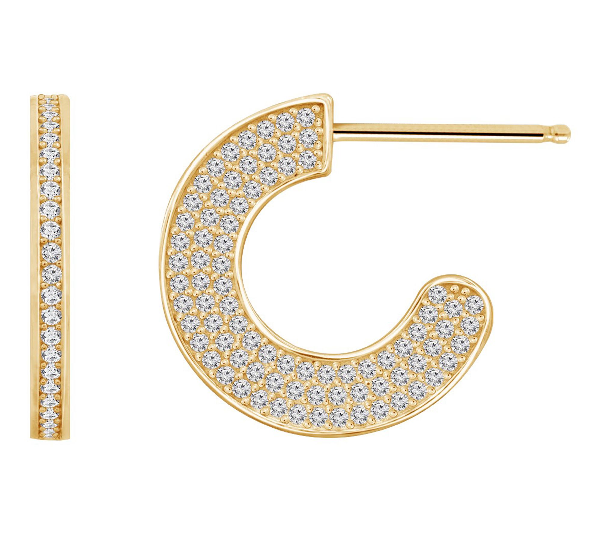 Diamonique Two- Way Pave Hoop E arrings, 14K Go ld Plated