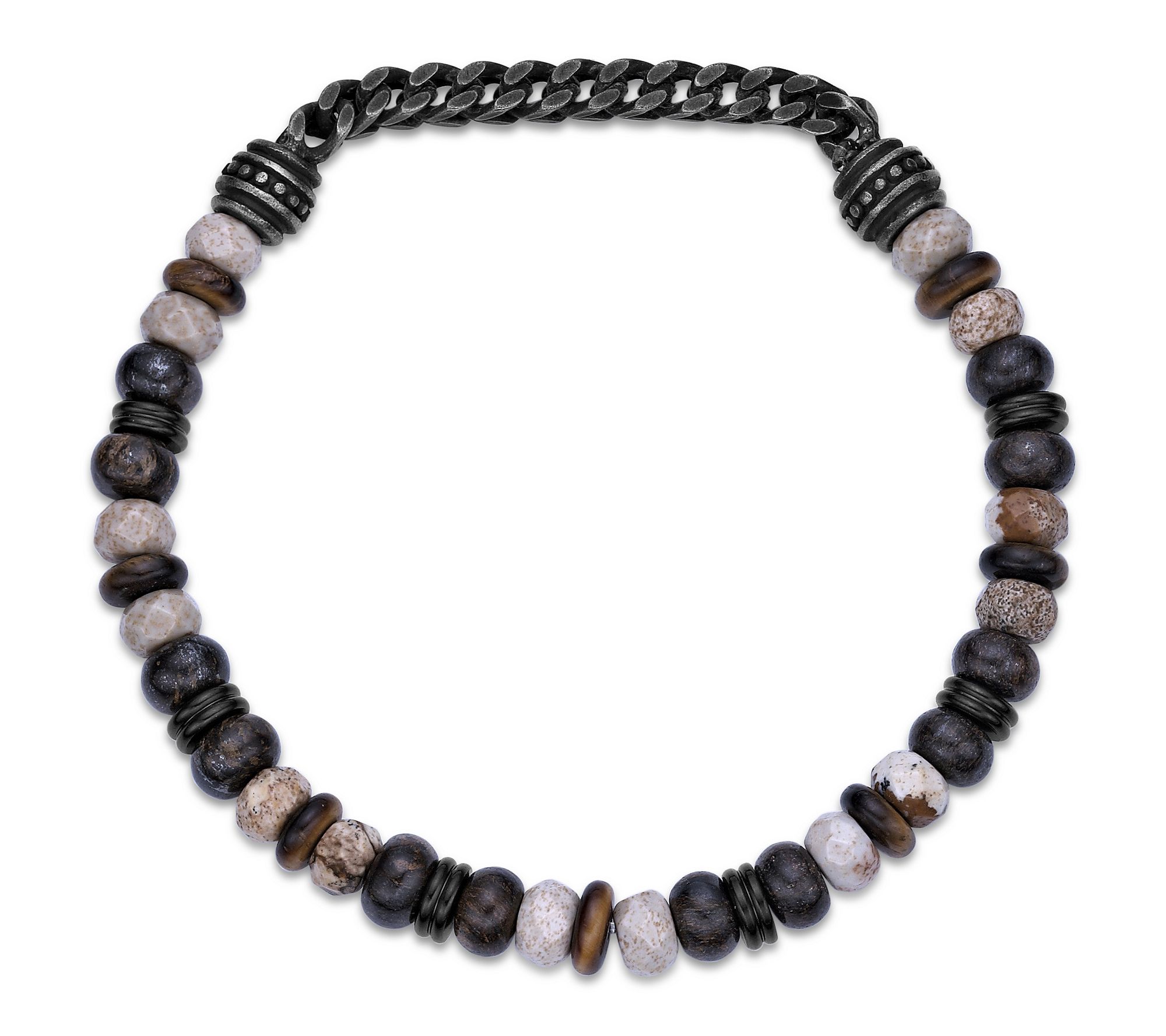LYNX Men's Stainless Steel Black IP Bracelet w/ Stone Beads