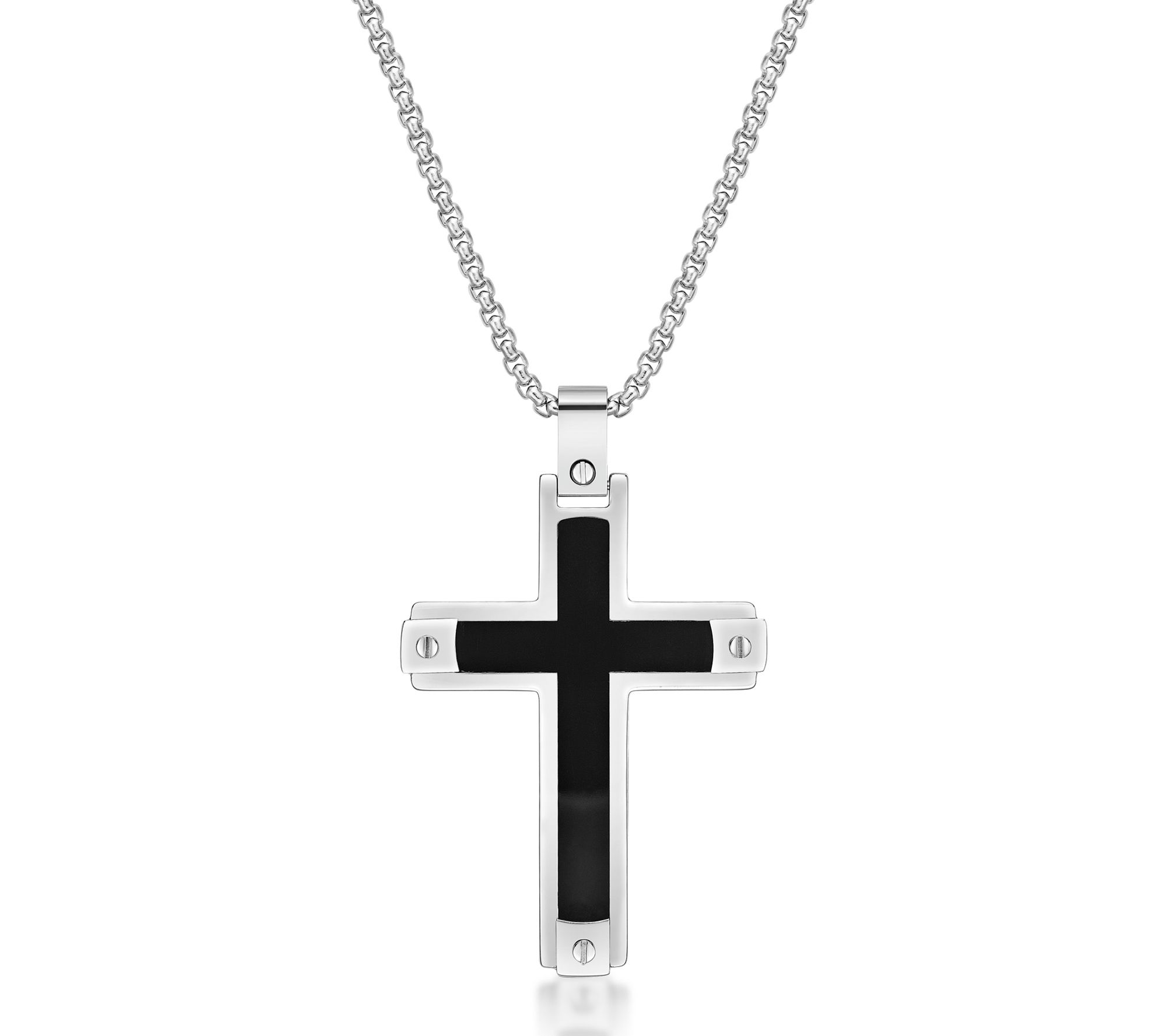LYNX Men's Stainless Steel Black IP Cross Pendant w/ Chain