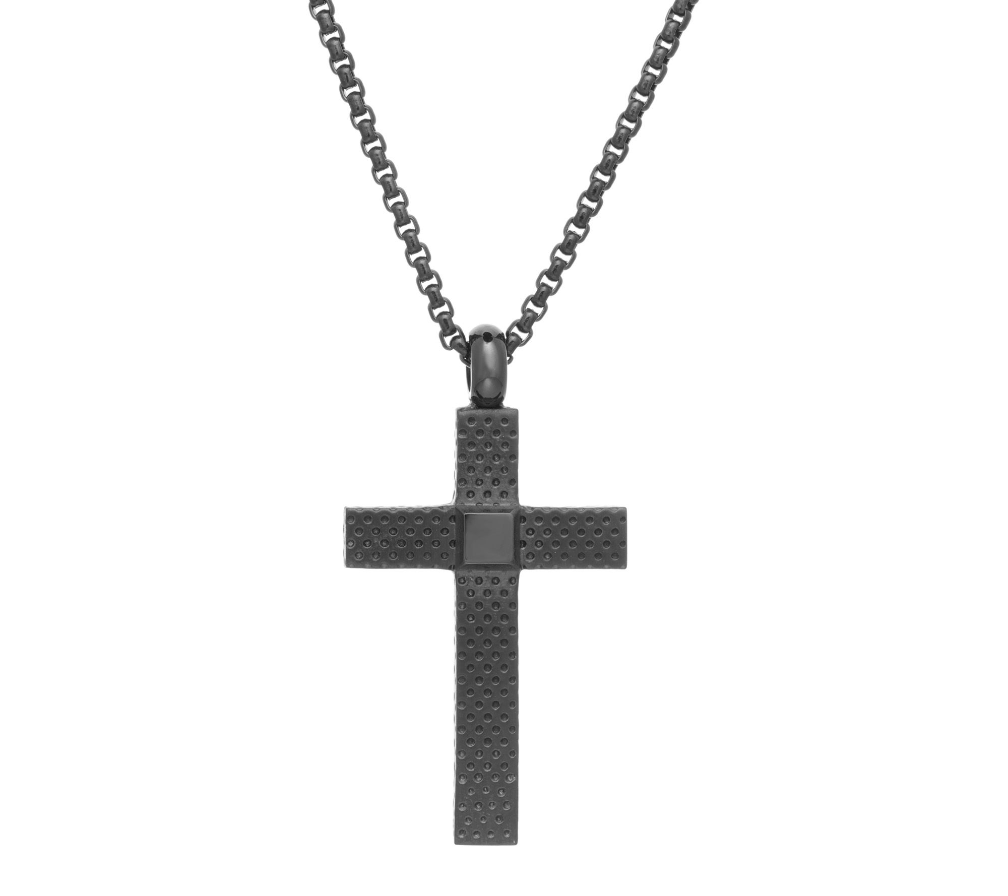 LYNX Men's Black IP Stainless Steel Cross w/ Box Chain