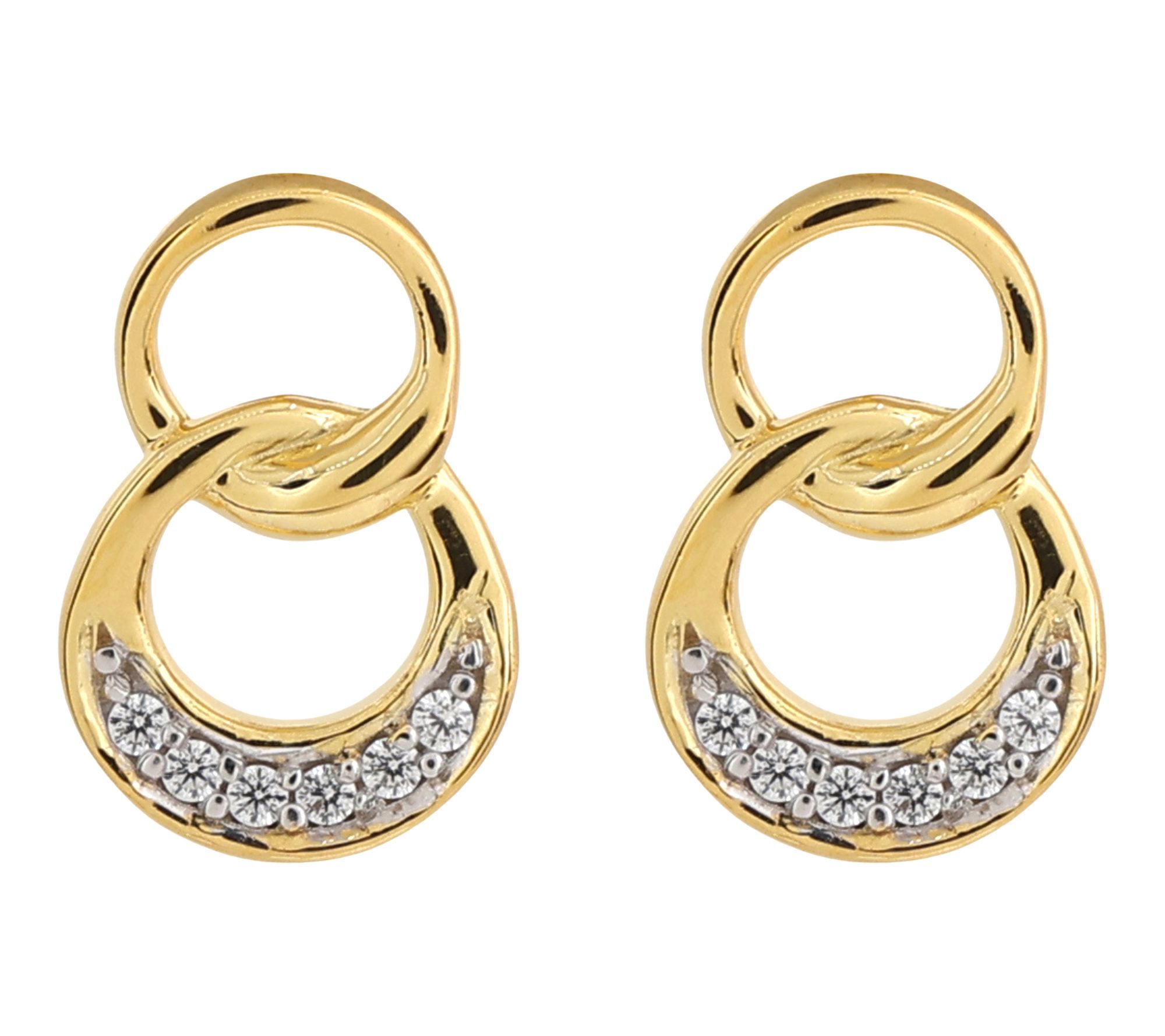 Diamonique Pave Double Disc Earrings, 14K GoldPlated
