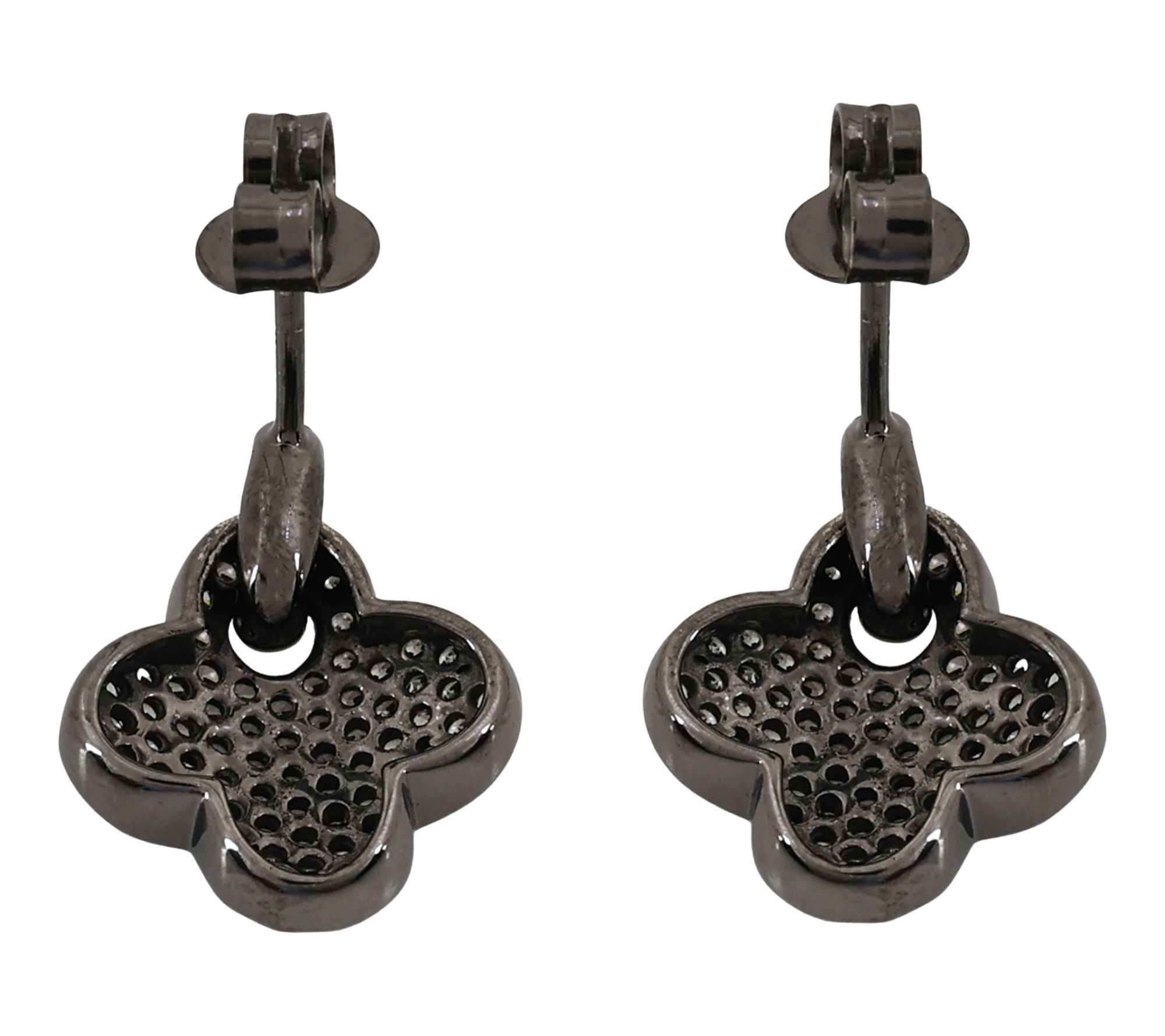 Diamonique Ruthenium Black Clover Earrings, Sterling Silver