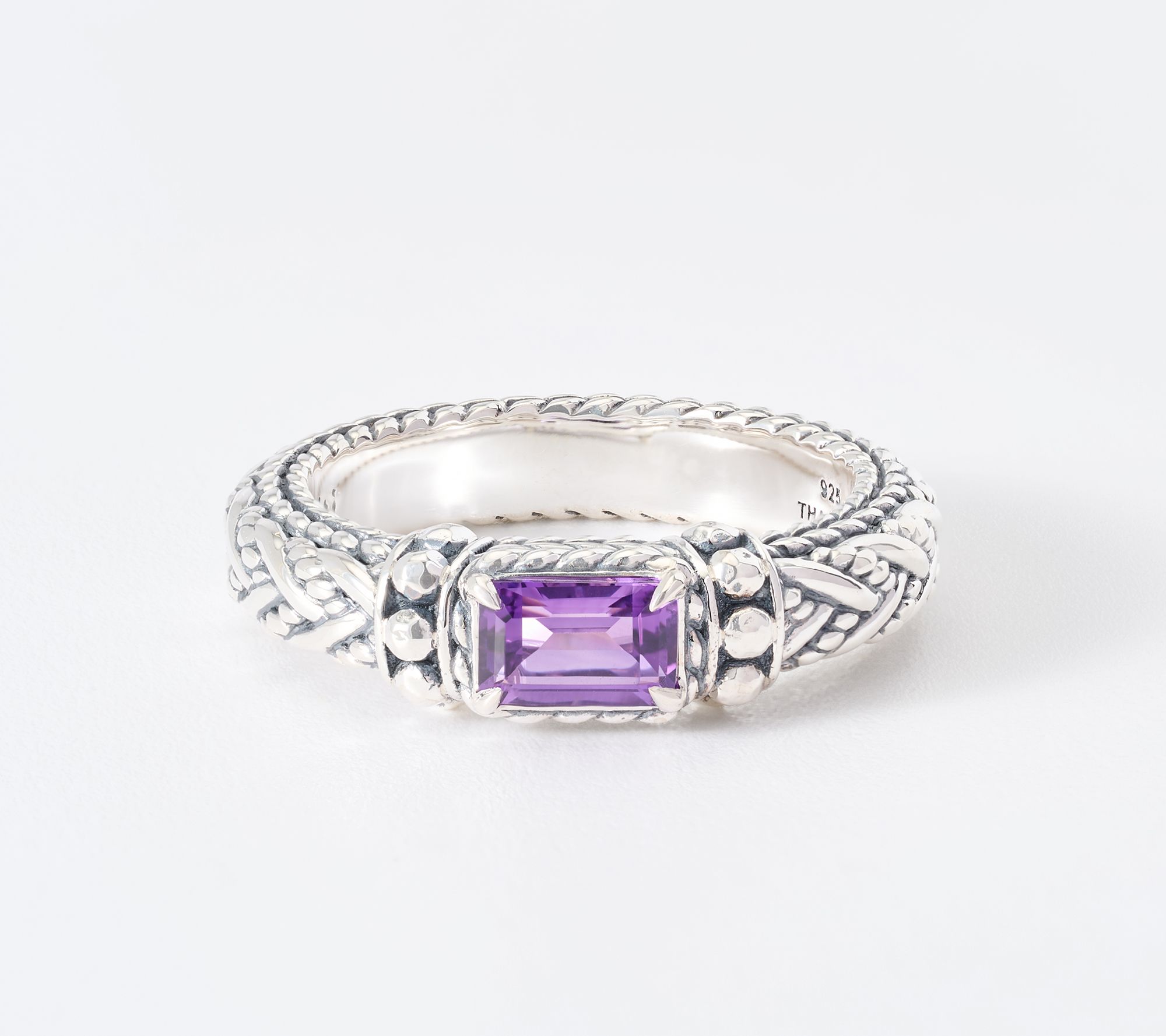 JAI Sterling Silver Legacy Woven & Hammered Bead Gemstone Ring