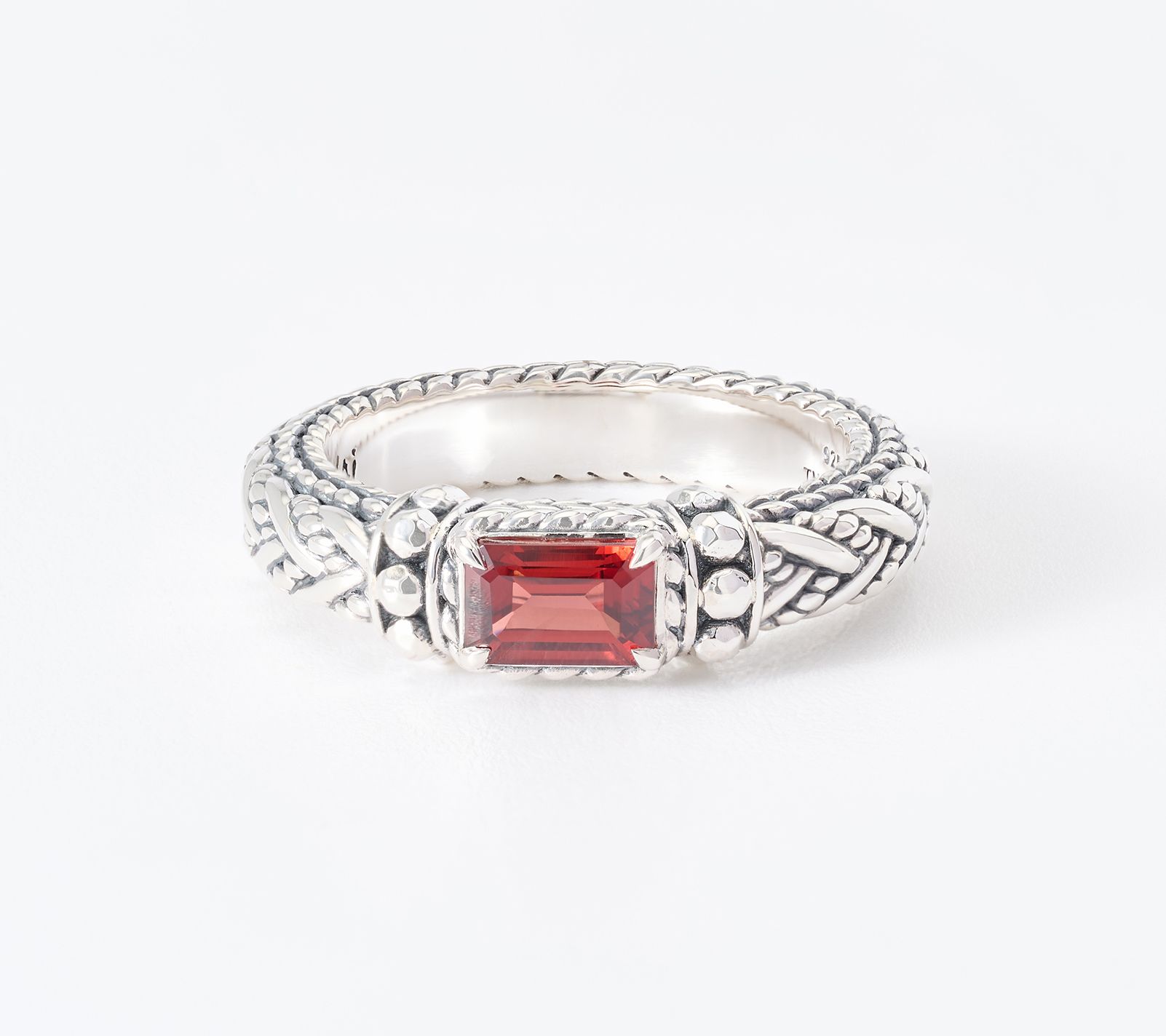 JAI Sterling Silver Legacy Woven & Hammered Bead Gemstone Ring