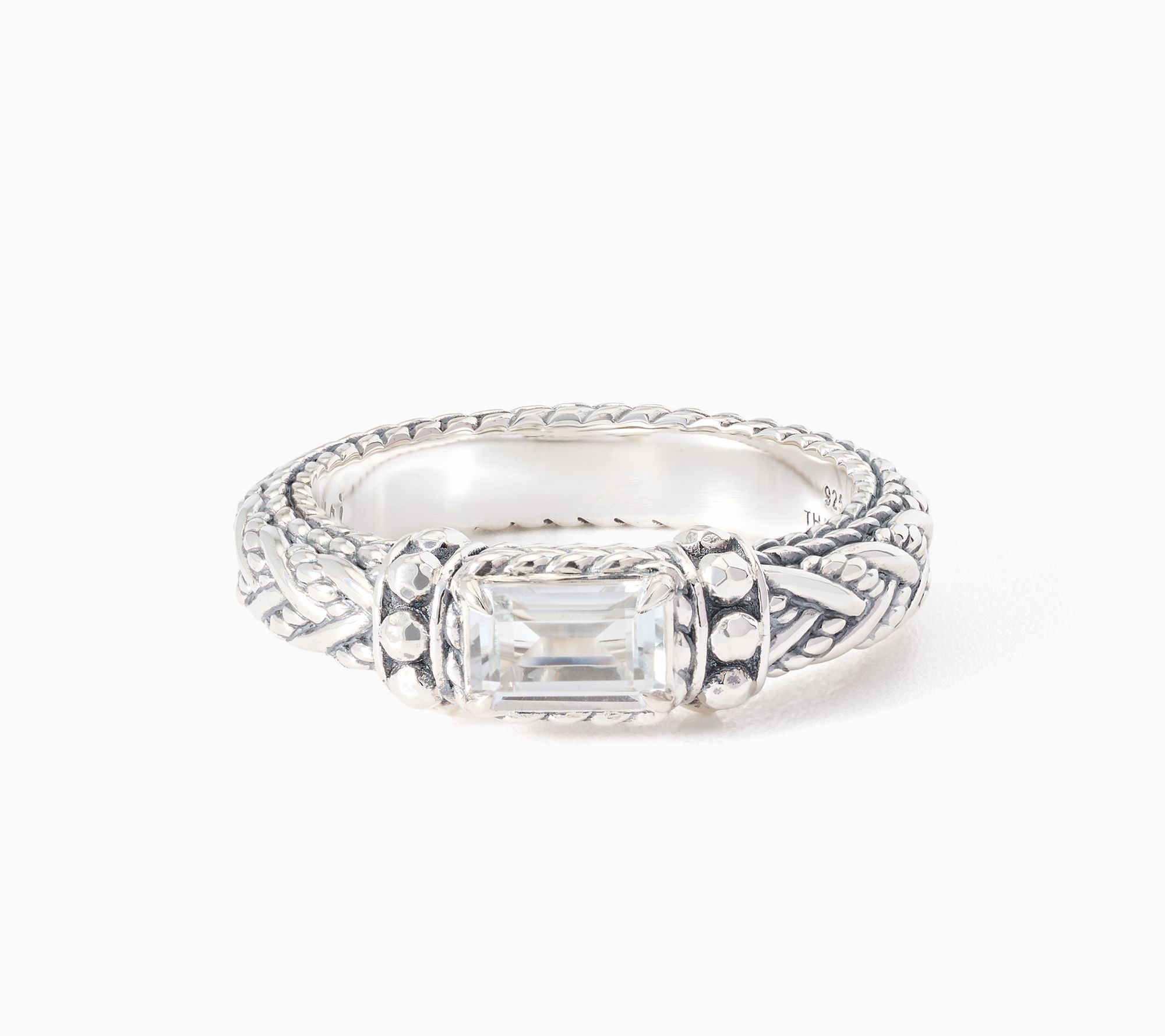 JAI Sterling Silver Legacy Woven & Hammered Bead Gemstone Ring