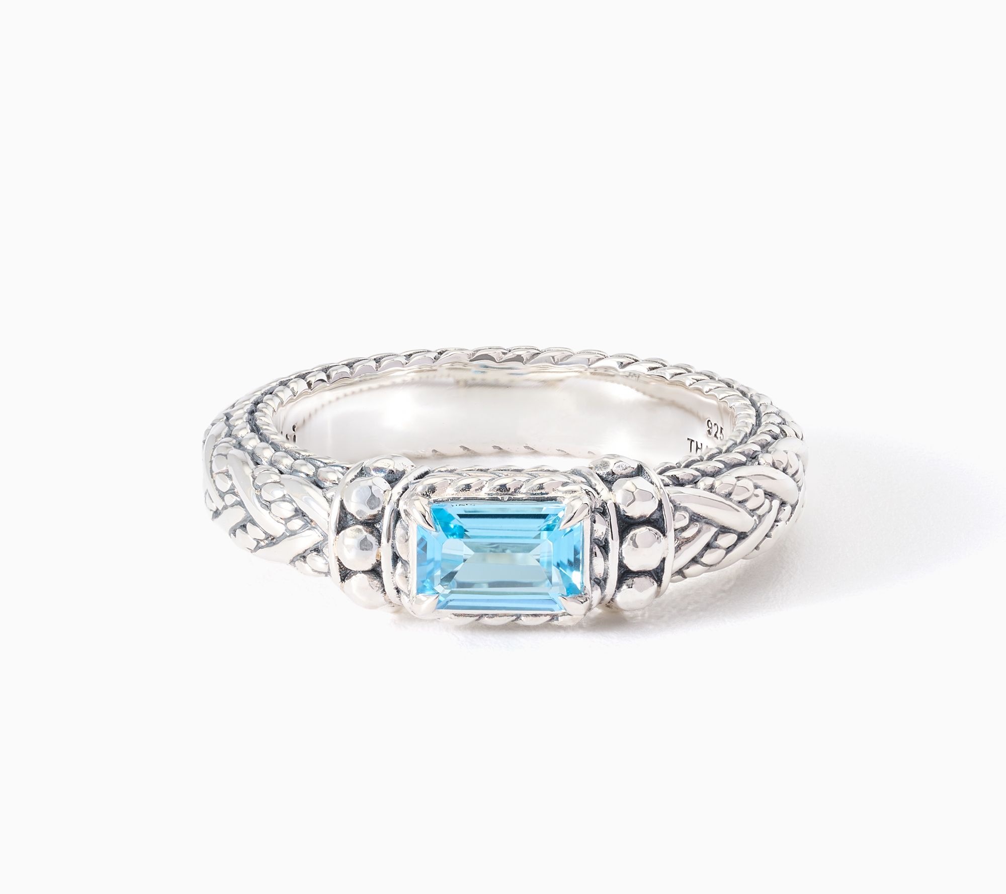 JAI Sterling Silver Legacy Woven & Hammered Bead Gemstone Ring