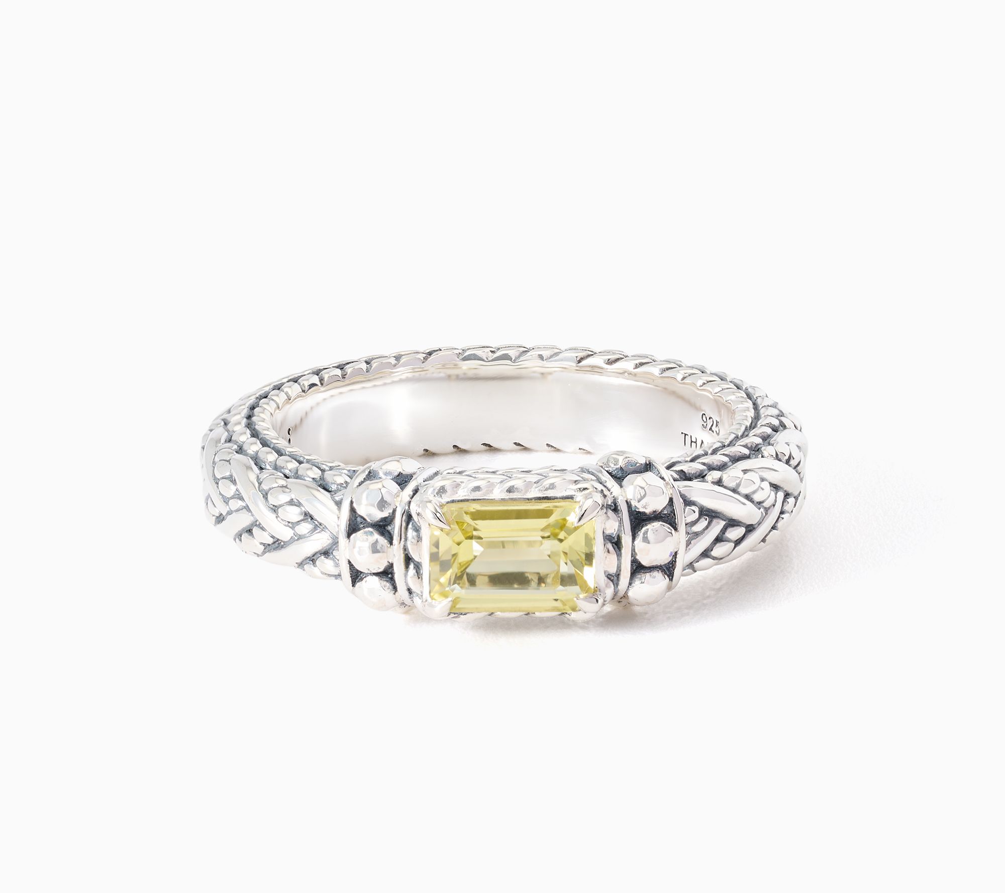 JAI Sterling Silver Legacy Woven & Hammered Bead Gemstone Ring