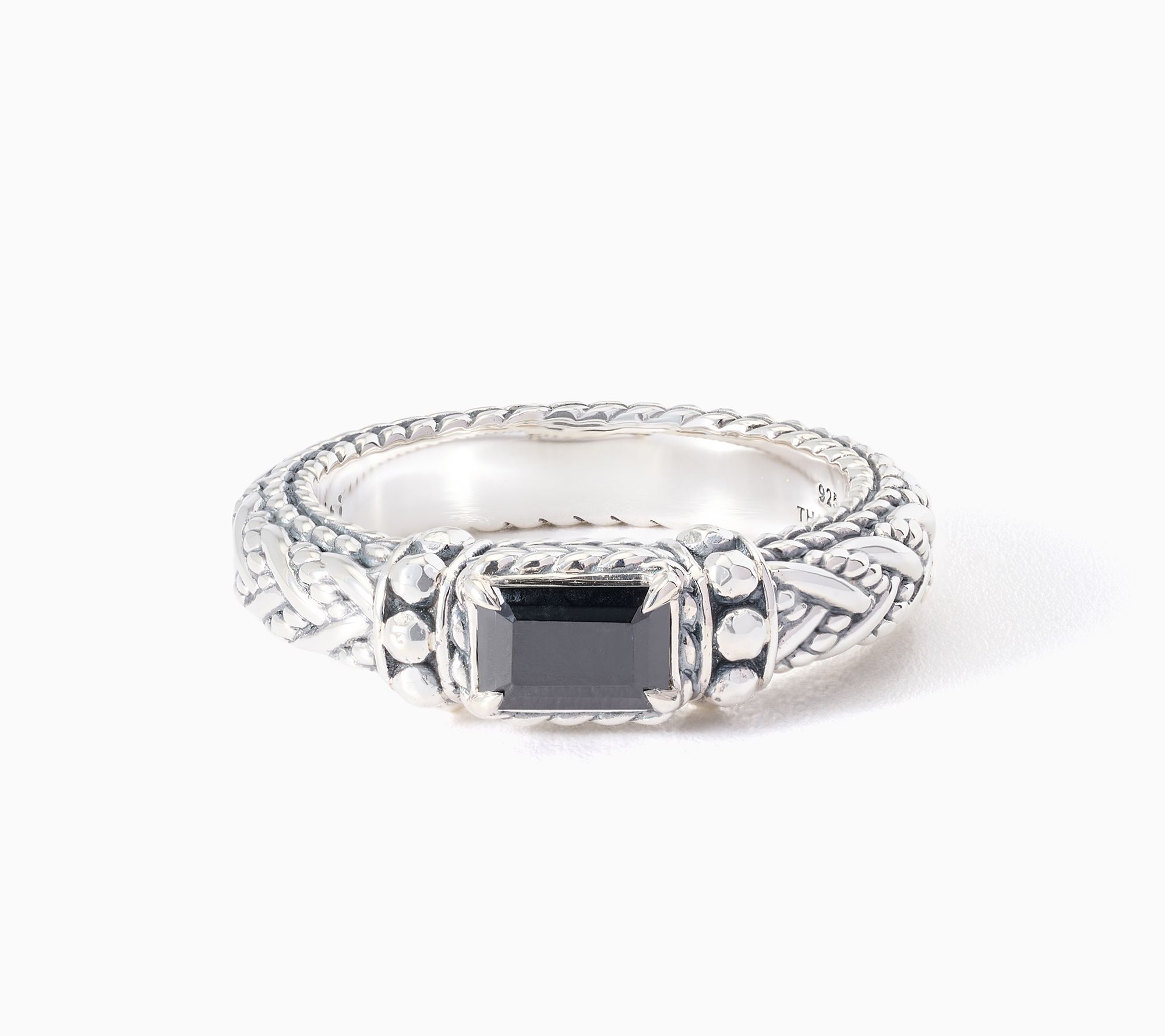 JAI Sterling Silver Legacy Woven & Hammered Bead Gemstone Ring
