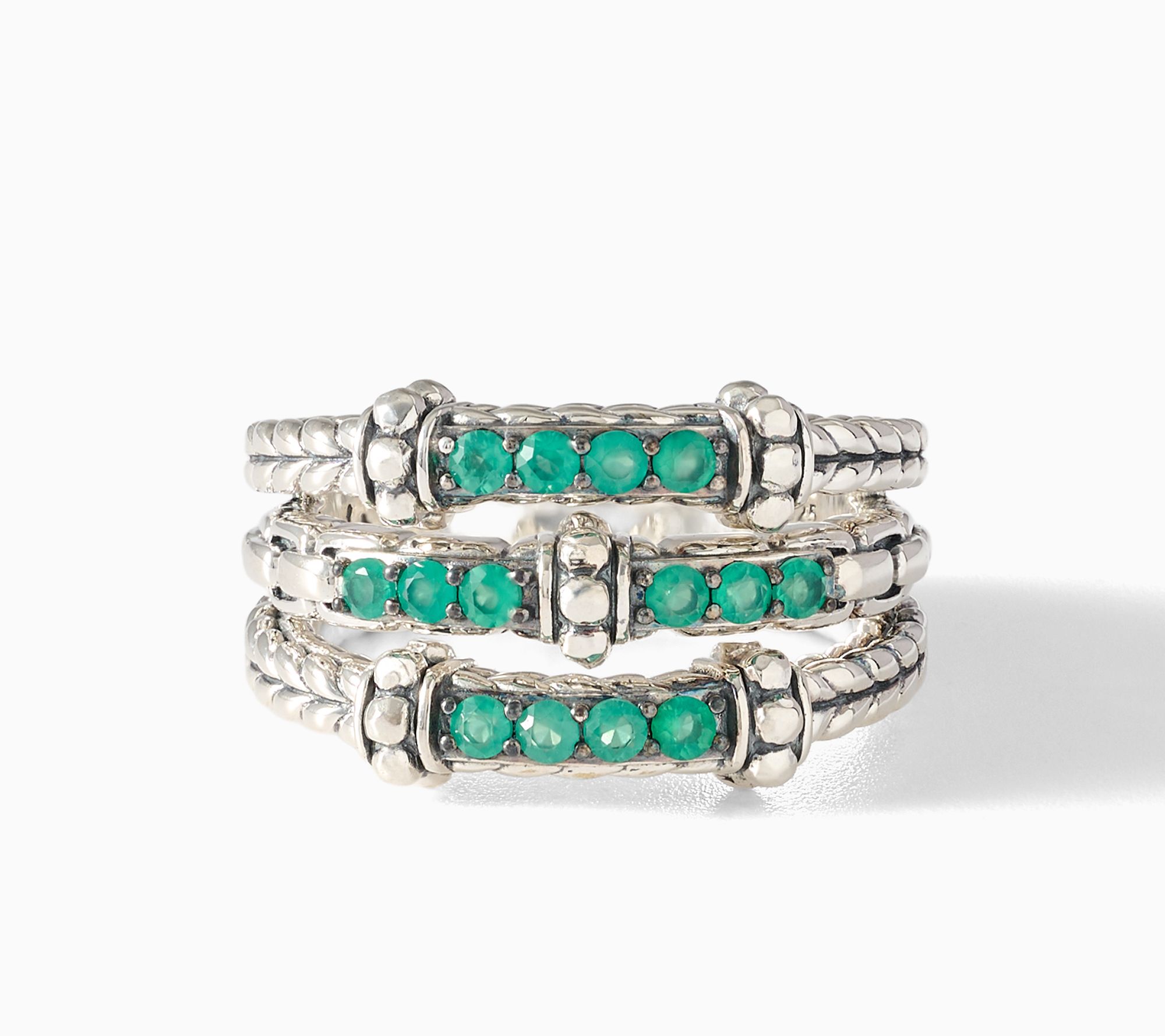 JAI Sterling Silver Triple Row Pave Gemstone Ring
