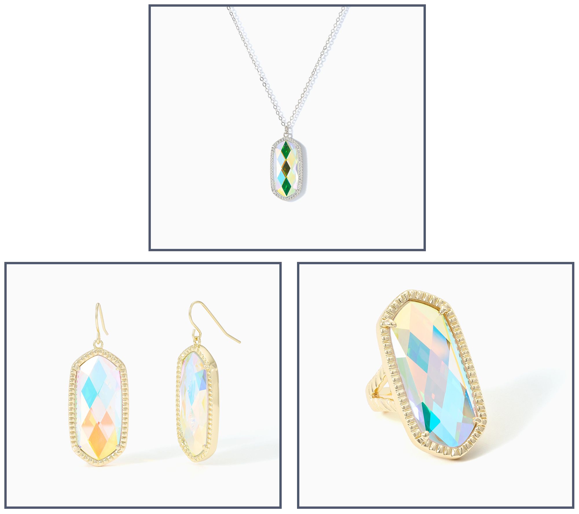  Kim Gravel Crystal AB Holographic Ring, Necklace or Earrings - J468151