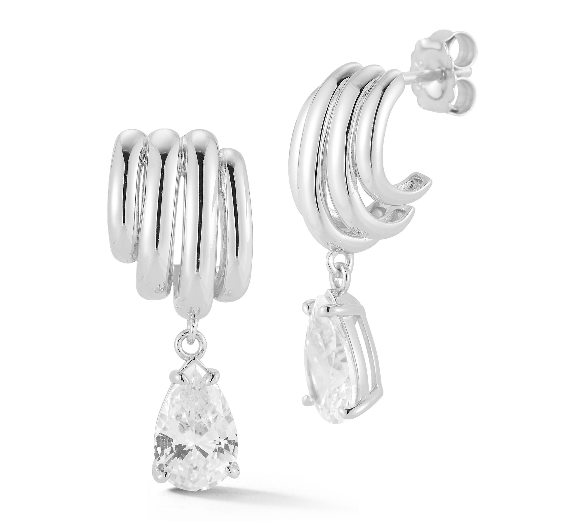 Sterlina Silver Pear Drop Ribbed Hoop Earrings, Sterling