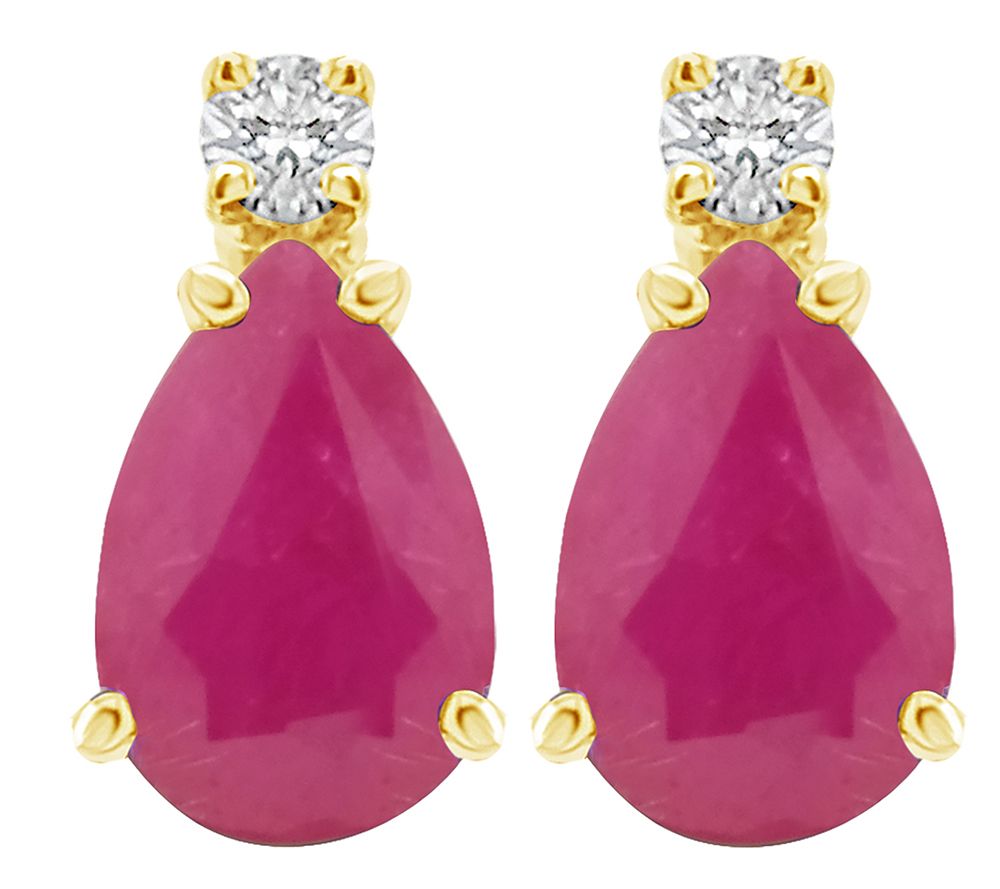 14K Gold Pear-Shaped Gemstone Diamond Accent Errings