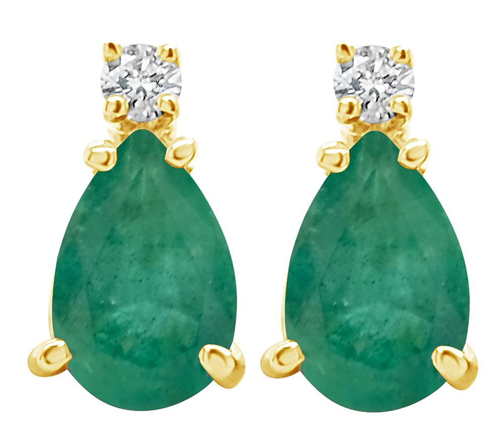 14K Gold Pear-Shaped Gemstone Diamond Accent Errings