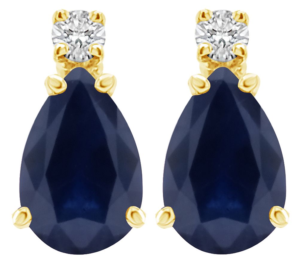 14K Gold Pear-Shaped Gemstone Diamond Accent Errings