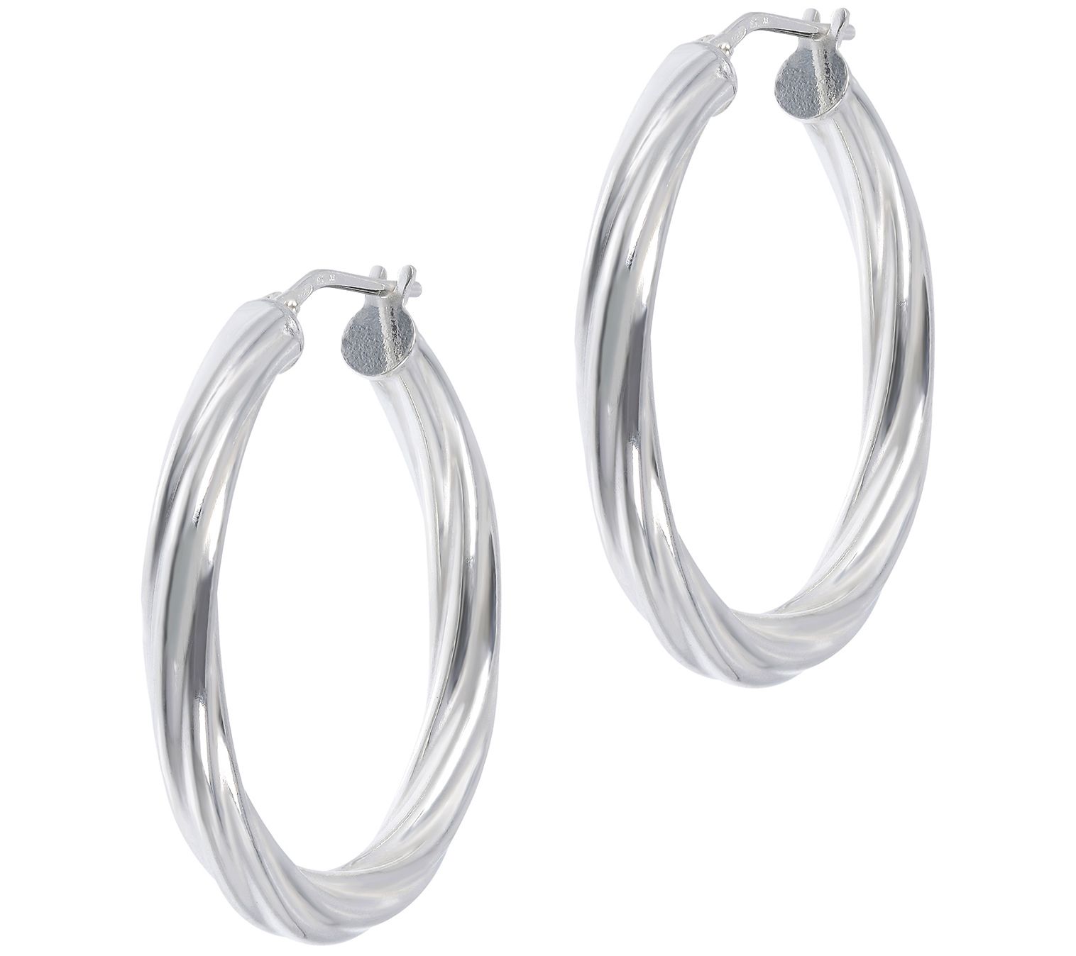 Italian Silver Twisted 1-1/4" Round Hoop Earrings