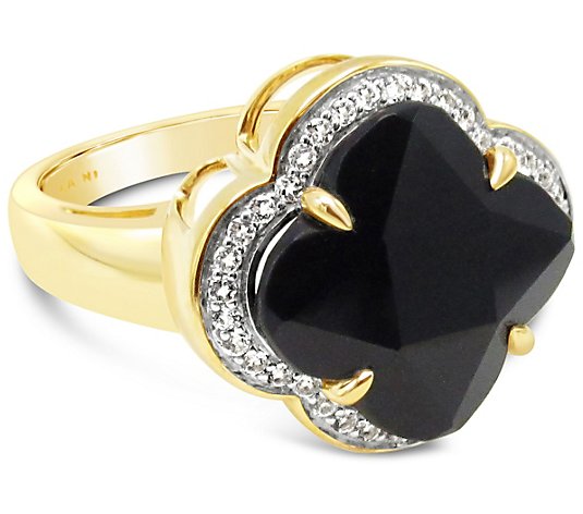 14K Gold Black Onyx & White Topaz Ring