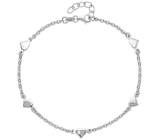 Sterling Silver Heart Ankle Bracelet, 4.4g