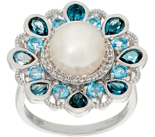 Honora Cultured Pearl & Gemstone Flower Ring, Sterling Silver - QVC.com