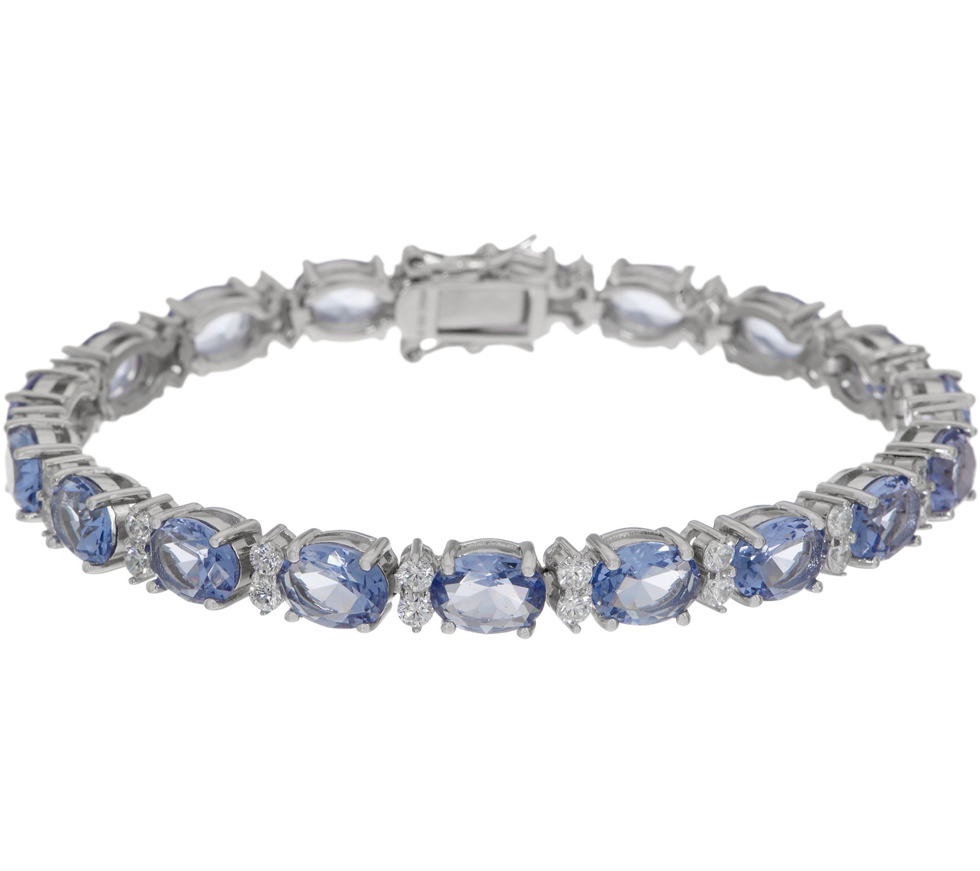 "As Is" DMQ Simulated Tanzanite Oval Tennis Bracelet Sterling Silver