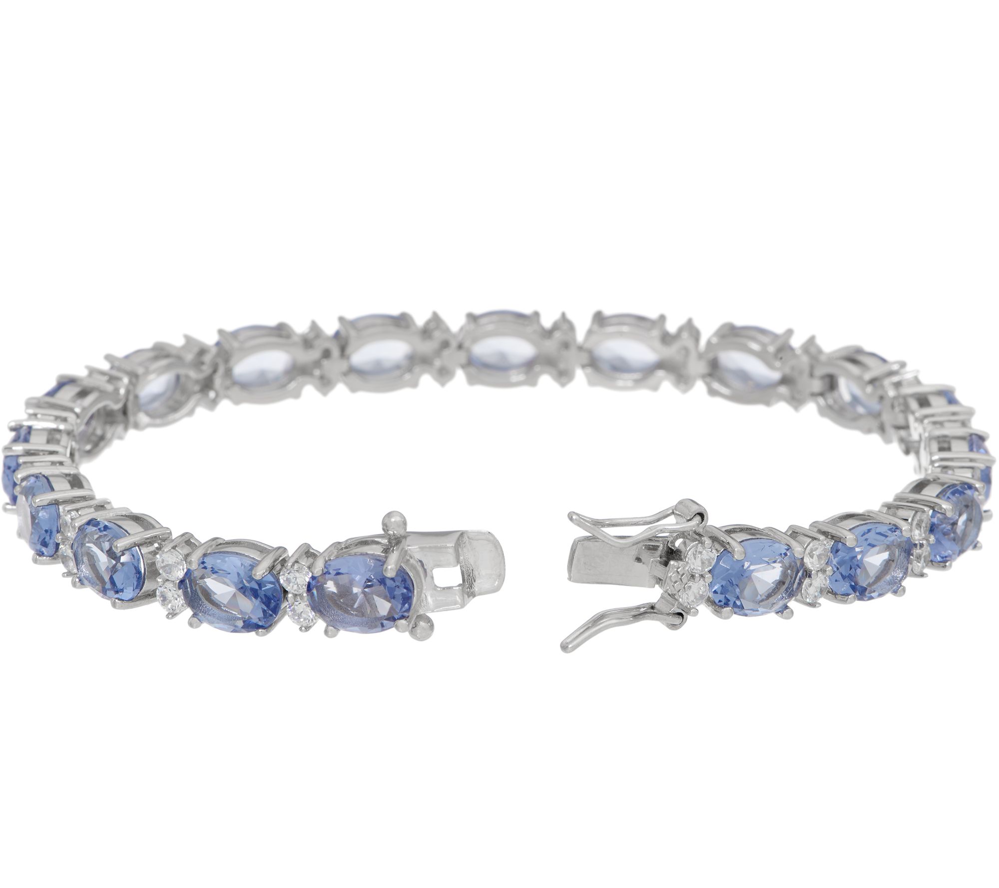 "As Is" DMQ Simulated Tanzanite Oval Tennis Bracelet Sterling Silver