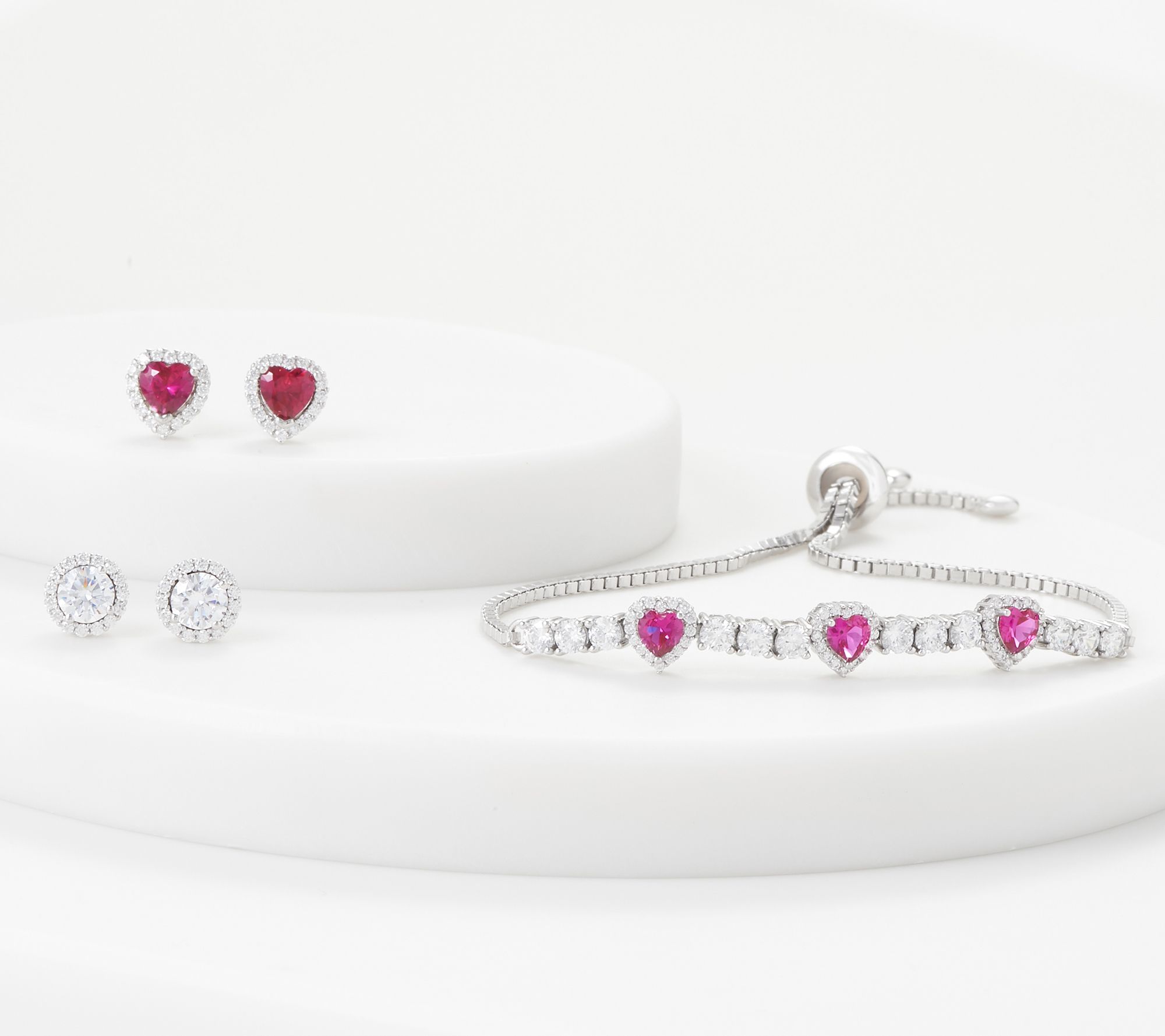 Diamonique Set of Two Stud Earrings Sterling Silver Sterling Silver ...