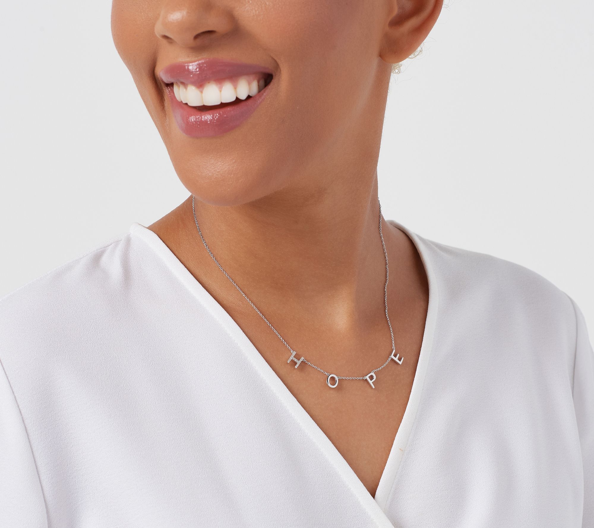"As Is"Affinity Sterling Silver Diamond Script Necklace