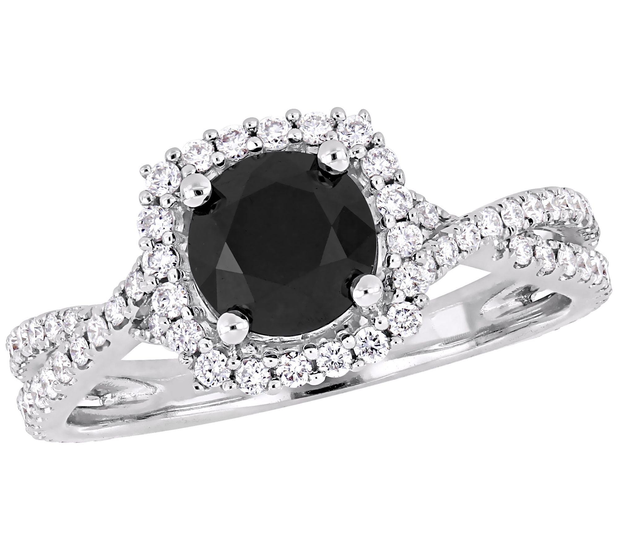Affinity 1.50 cttw Black & White Diamond Halo R ing, 14K Gold