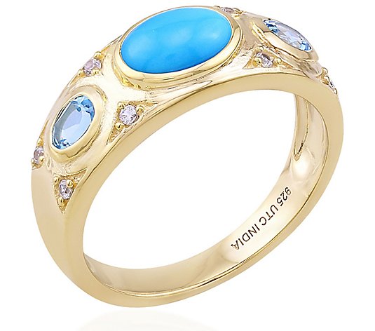 Generation Gems Turquoise & Multi-Gemstone Ring, 14K Plated
