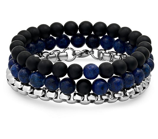 Steel by Design Gemstone Bead & Stainless Bracelet Set