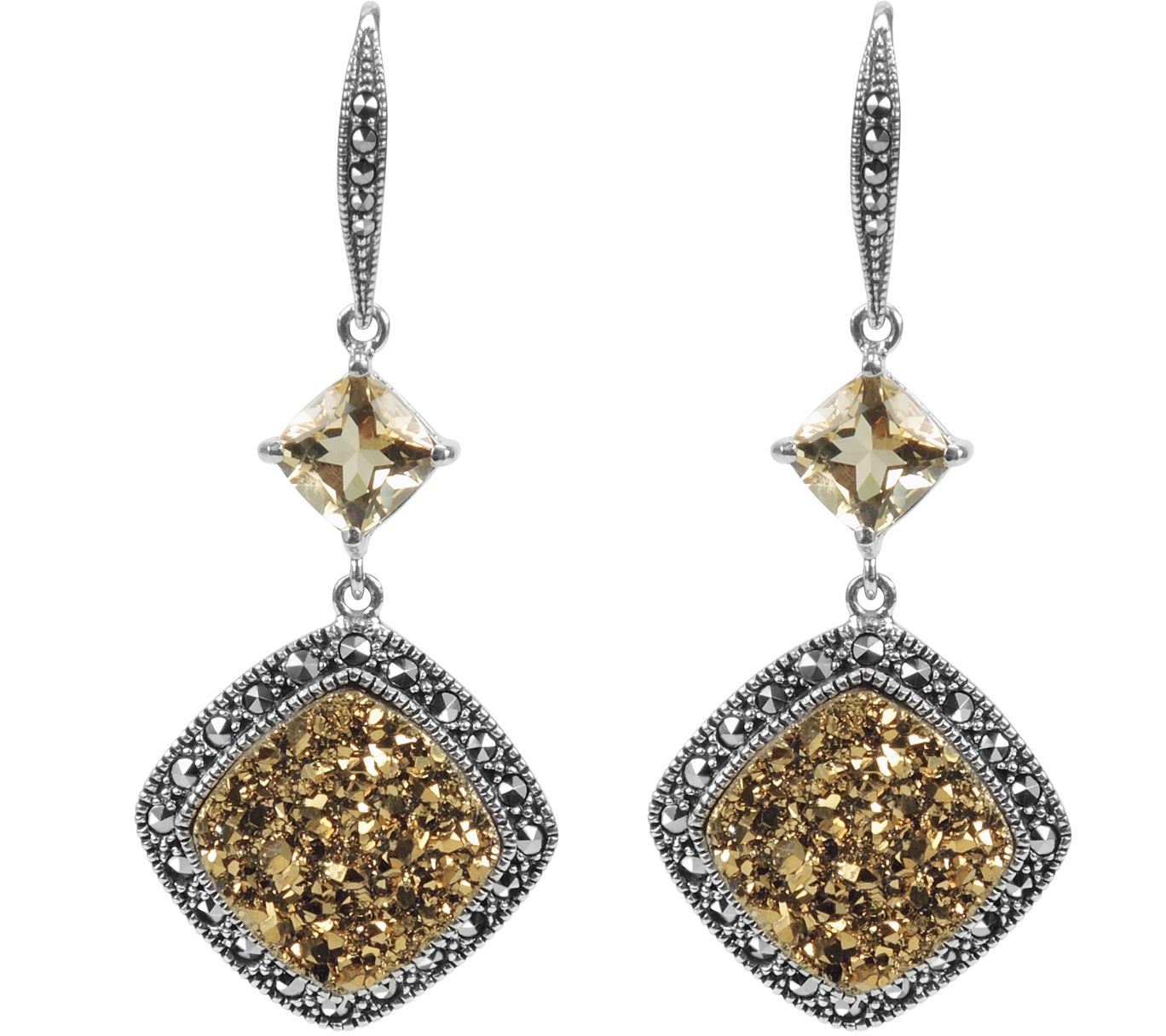 Suspicion Sterling Marcasite, Drusy & Citrine Earrings