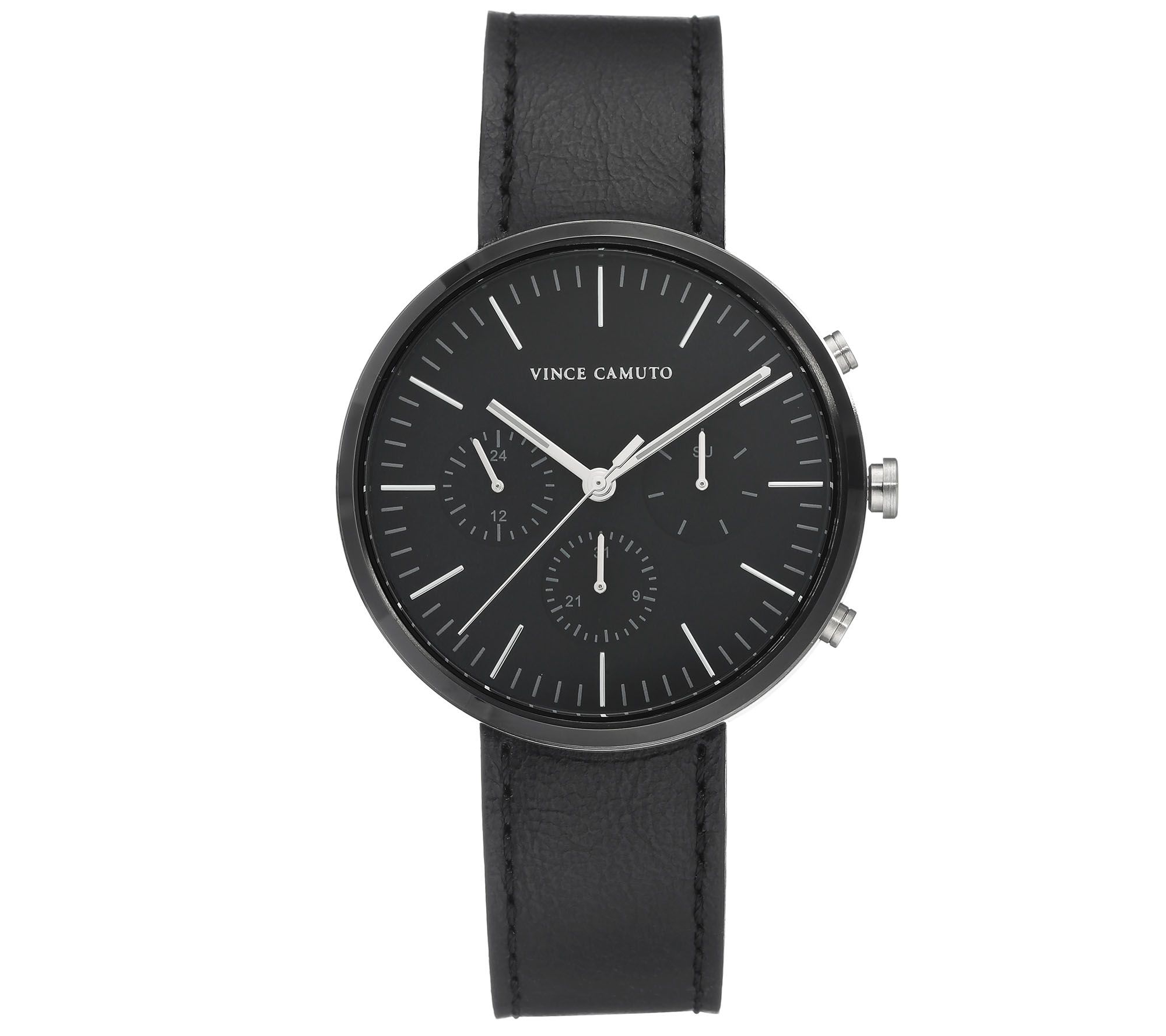 Vince camuto leather strap deals black dial men's watch