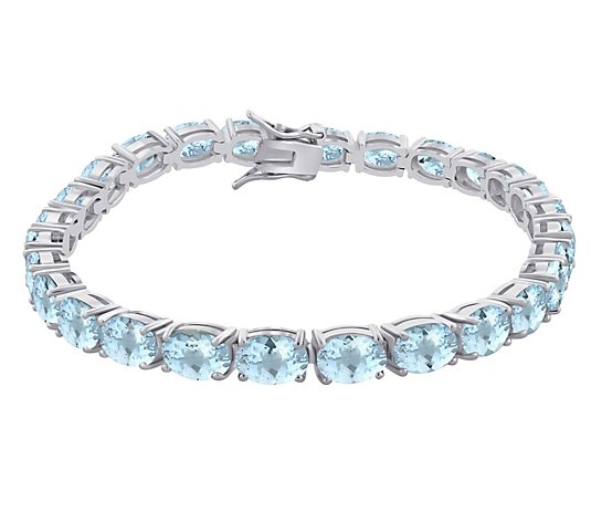 Sterling Silver 25.50 cttw Aquamarine 7-1/2" Tennis Bracelet