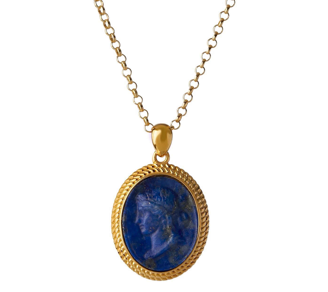 Tagliamonte 18K Gold Plated Lapis Cameo Pendant w/ Chain