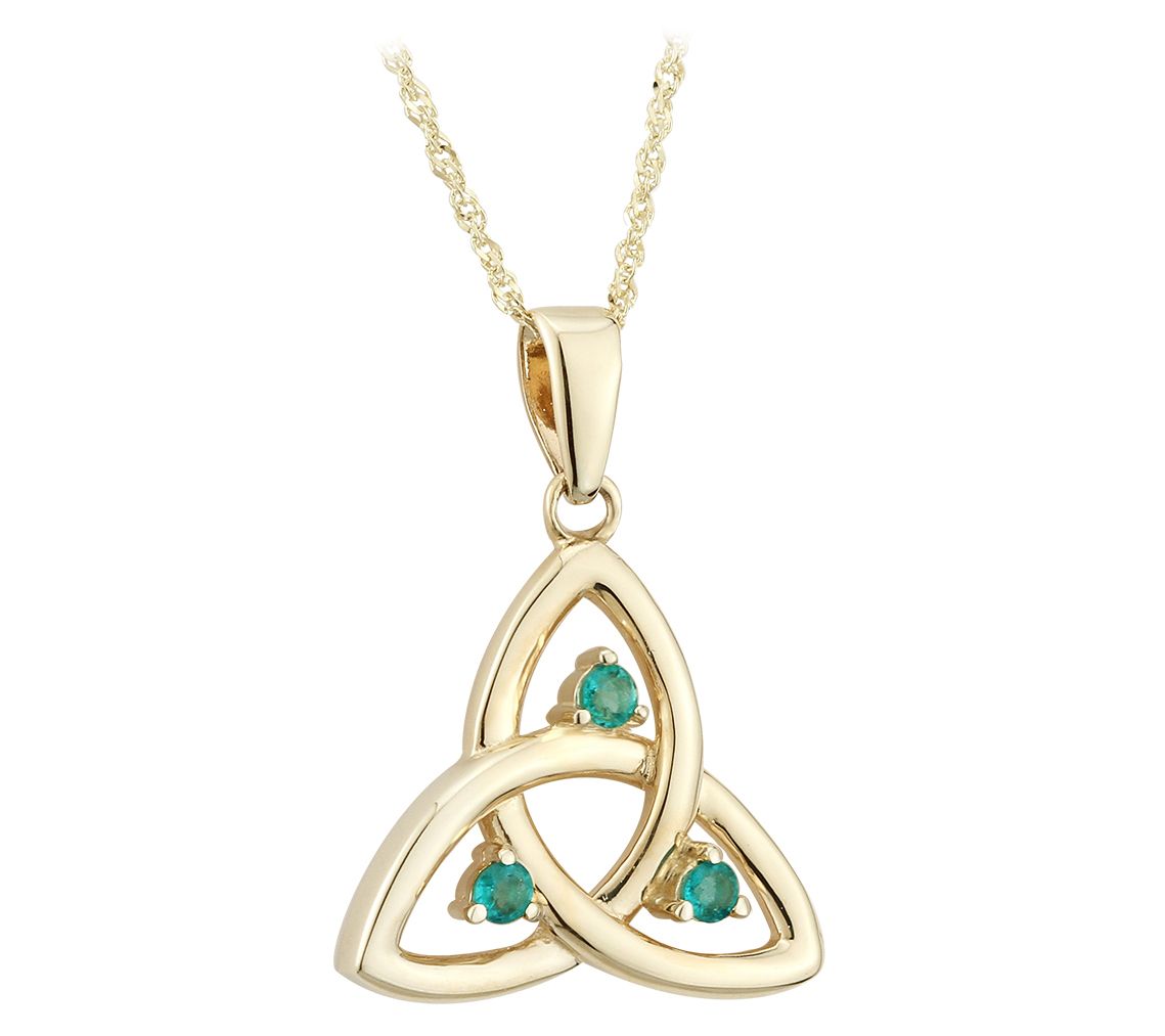 Solvar 14K Gold Emerald Trinity Knot Pendant w/Chain