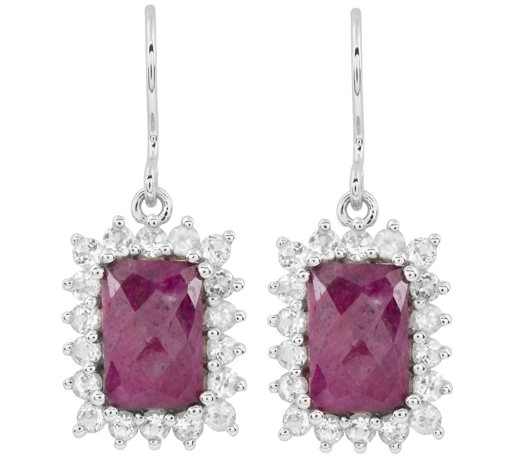 Sterling Silver Indian Ruby & White Topaz Dangle Earrings