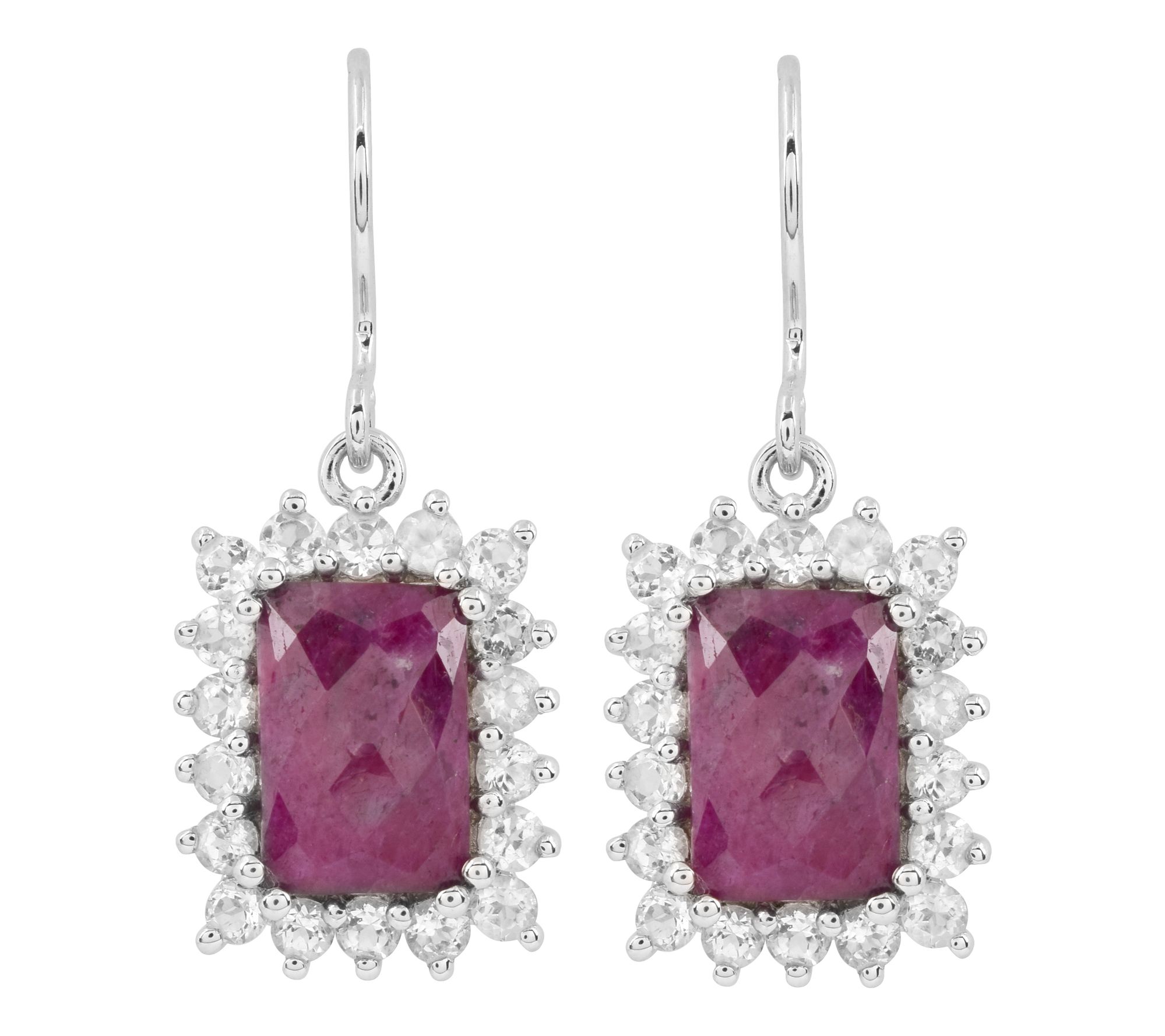Sterling Silver Indian Ruby & White Topaz Dangle Earrings