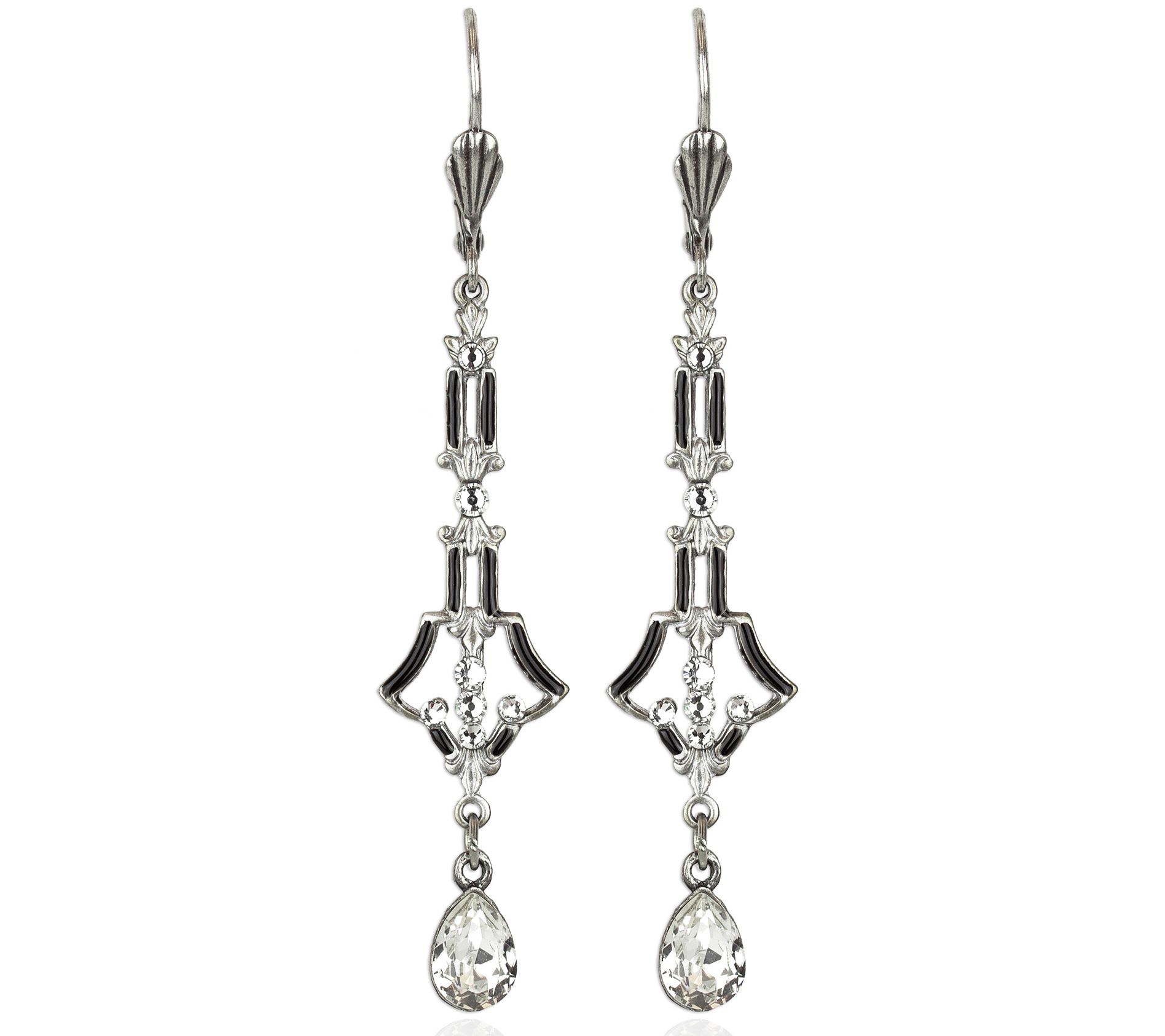 Anne Koplik Linear Crystal Deco Teardrop Earrins