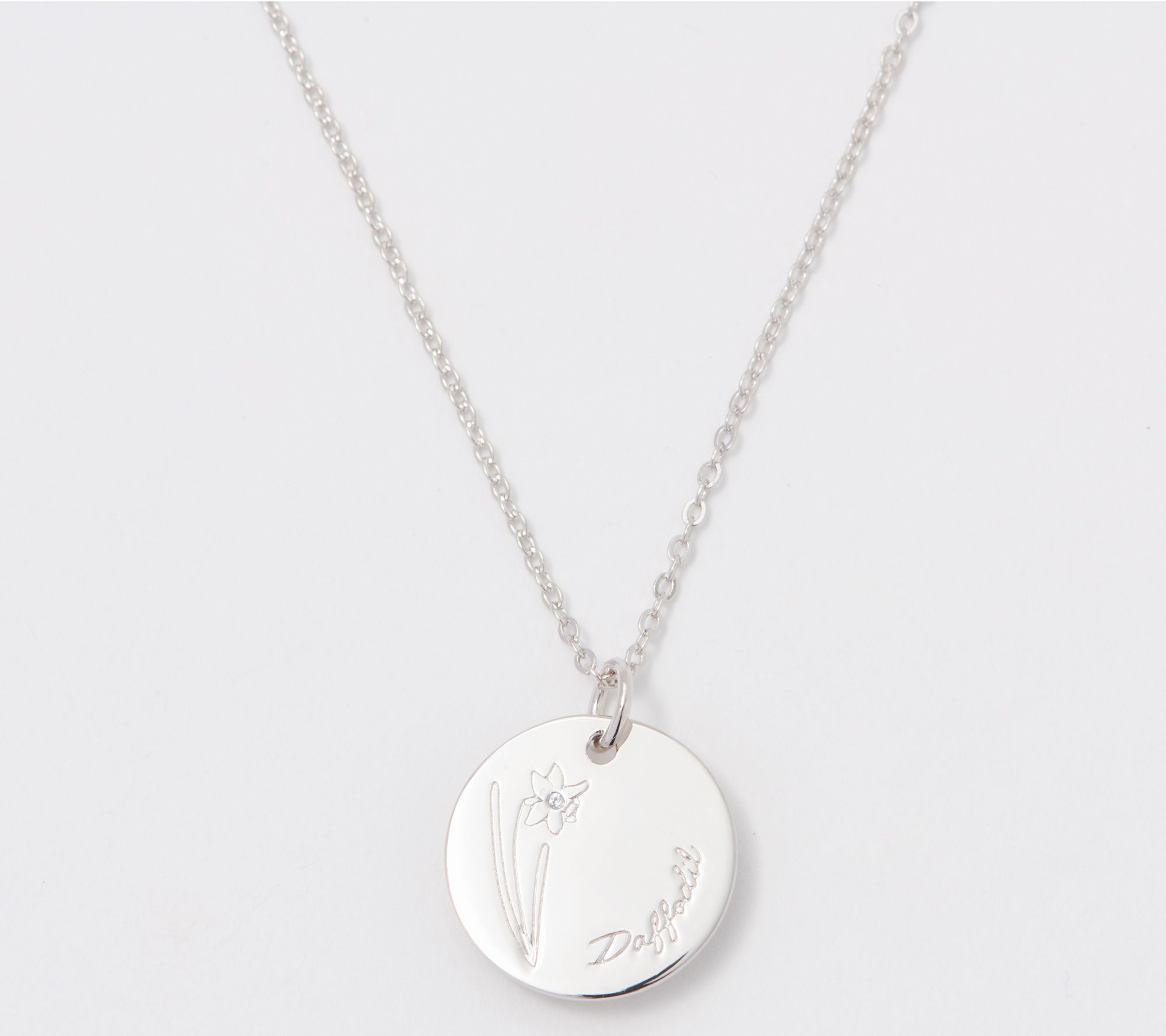 Diamonique Birthflower Pendant Necklace, Sterling Silver - QVC.com