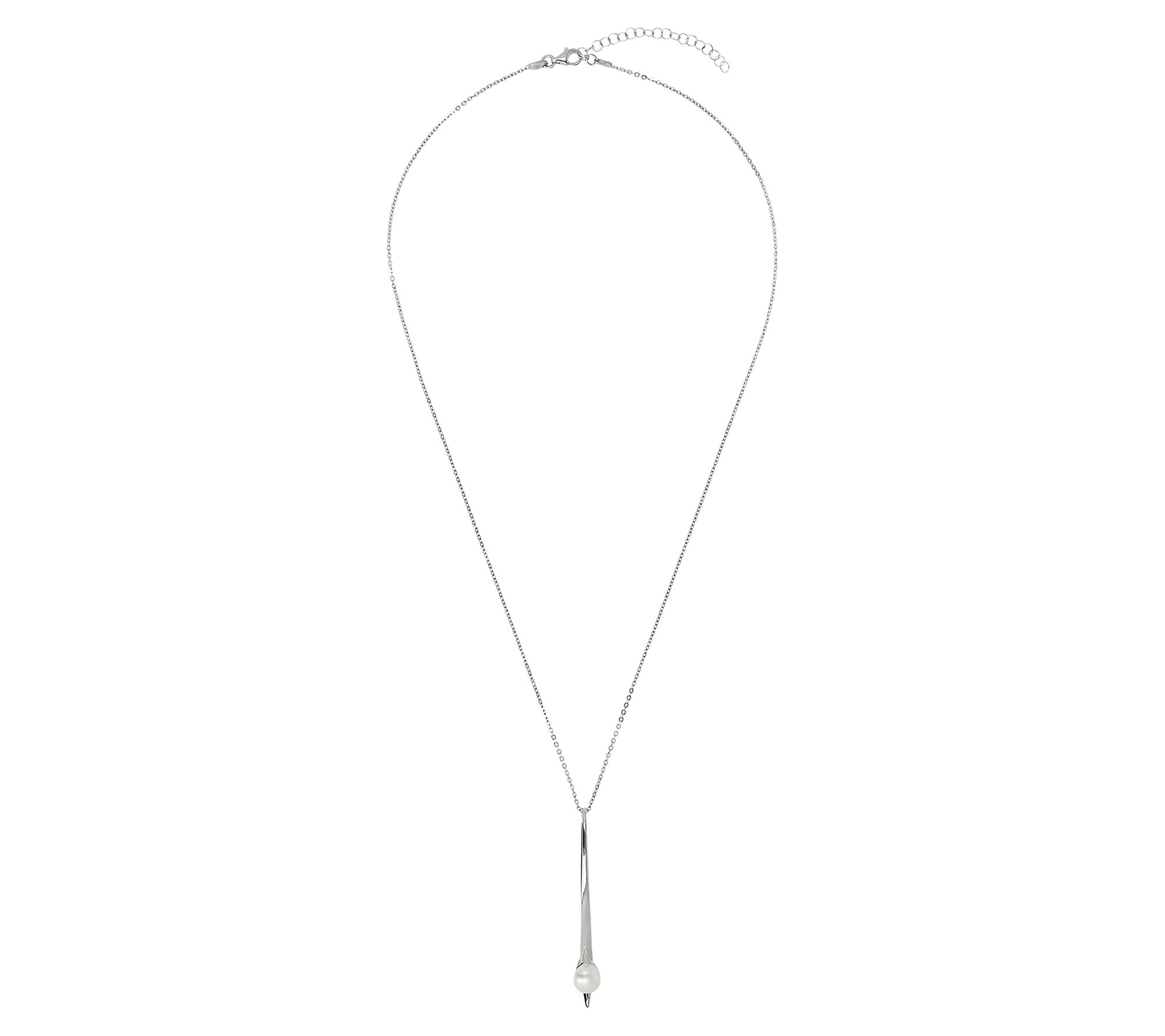 Honora Sterling Cultured Pearl Elongated Pendant w/ Chain - QVC.com