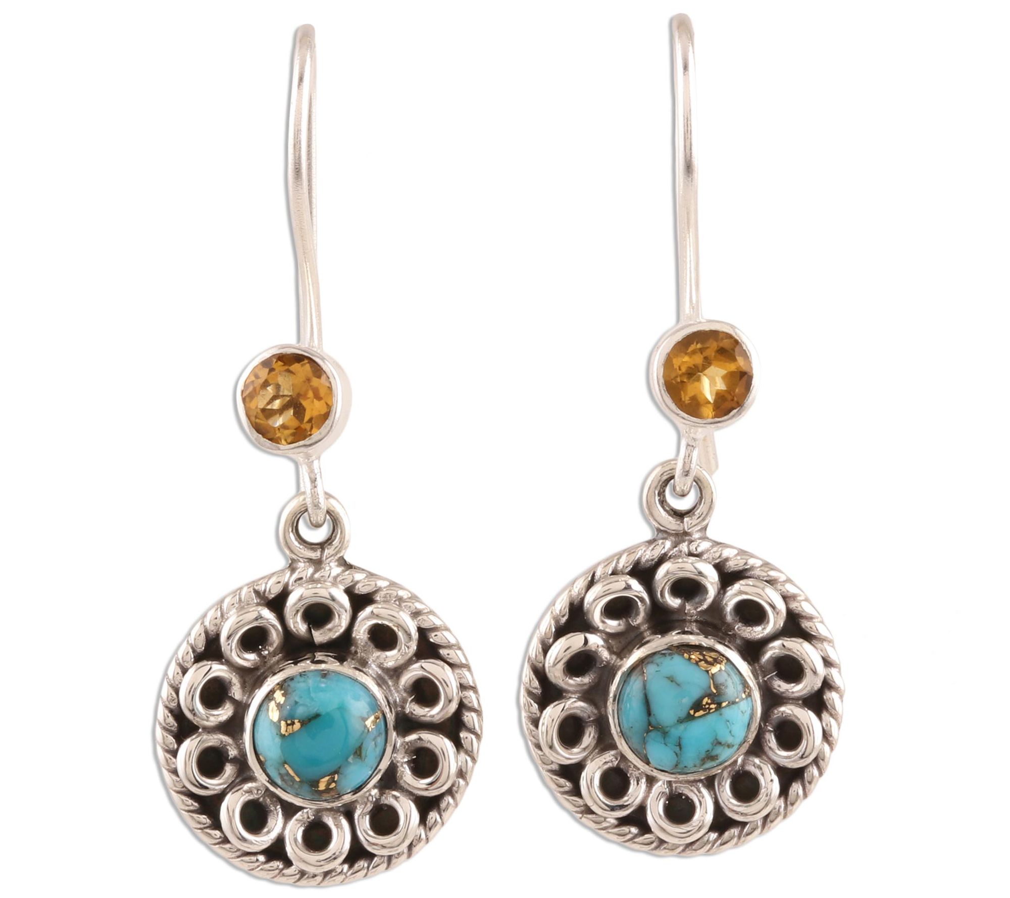Novica Artisan Crafted Sterling Turquoise & Citrine Earrings