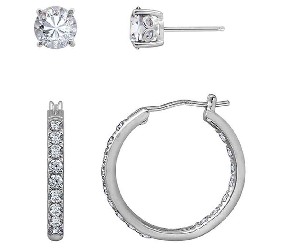 Diamonique 3.05 cttw Set of 2 Earrings, Sterling Silver