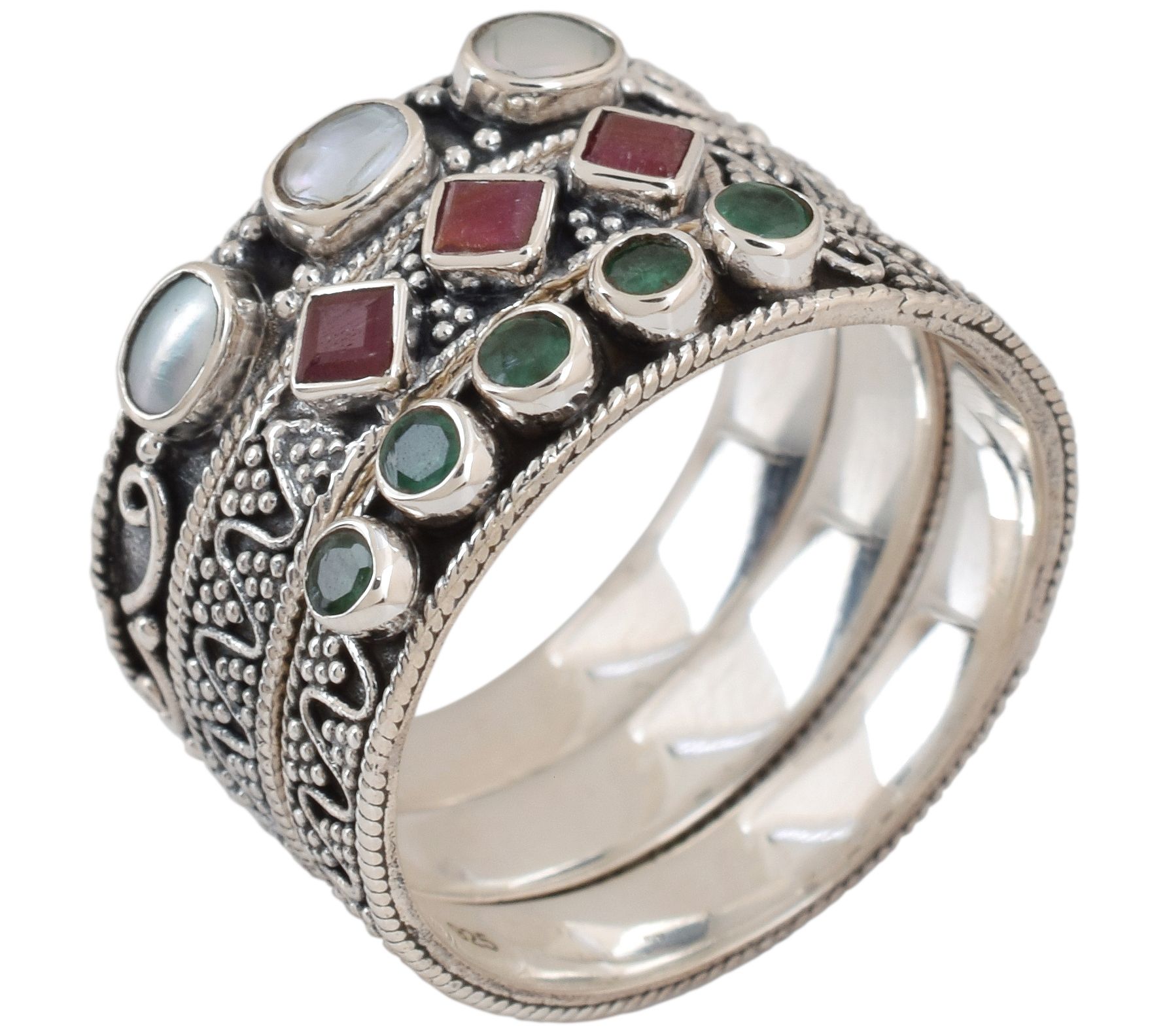 Artisan Crafted Sterling Cultured Pearl & Gemstone Ring Set