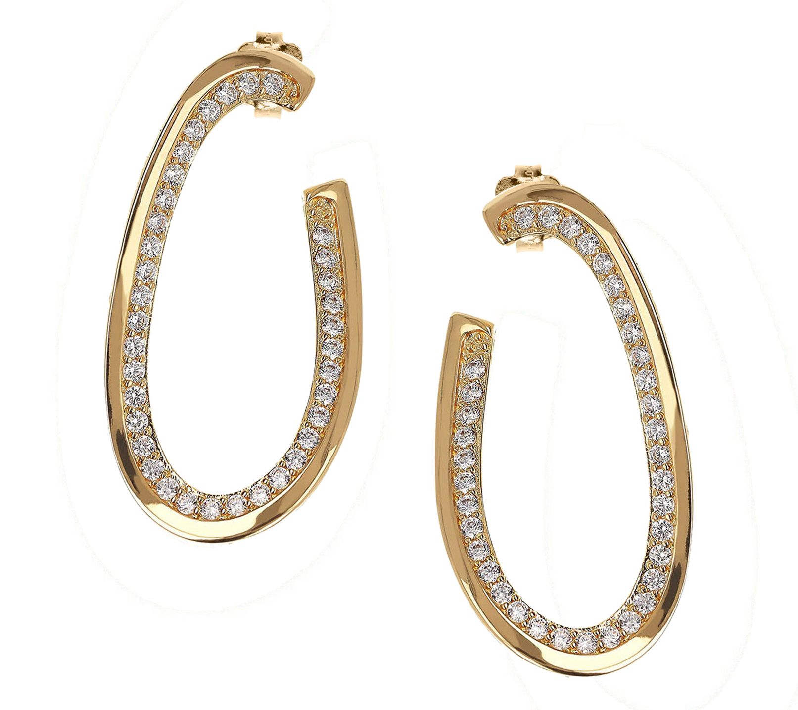 Diamonique x Bronzo Italia 1-1/2" Hoop Earrings, 18K Plated