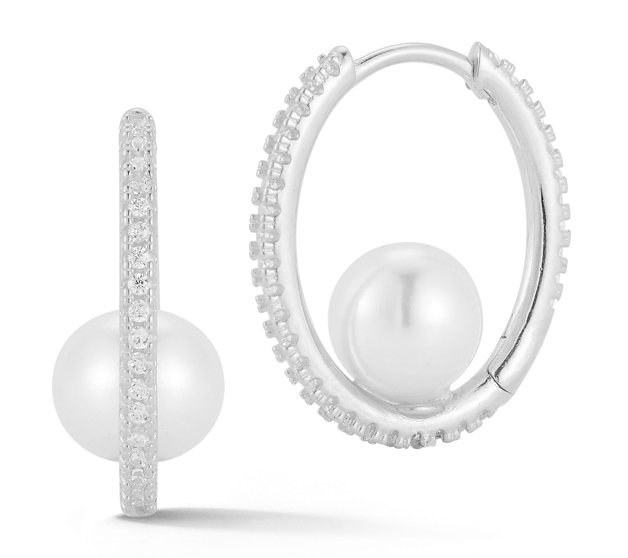 Sterlina Silver Cultured Pearl Oval Hoop Earrings, Sterling