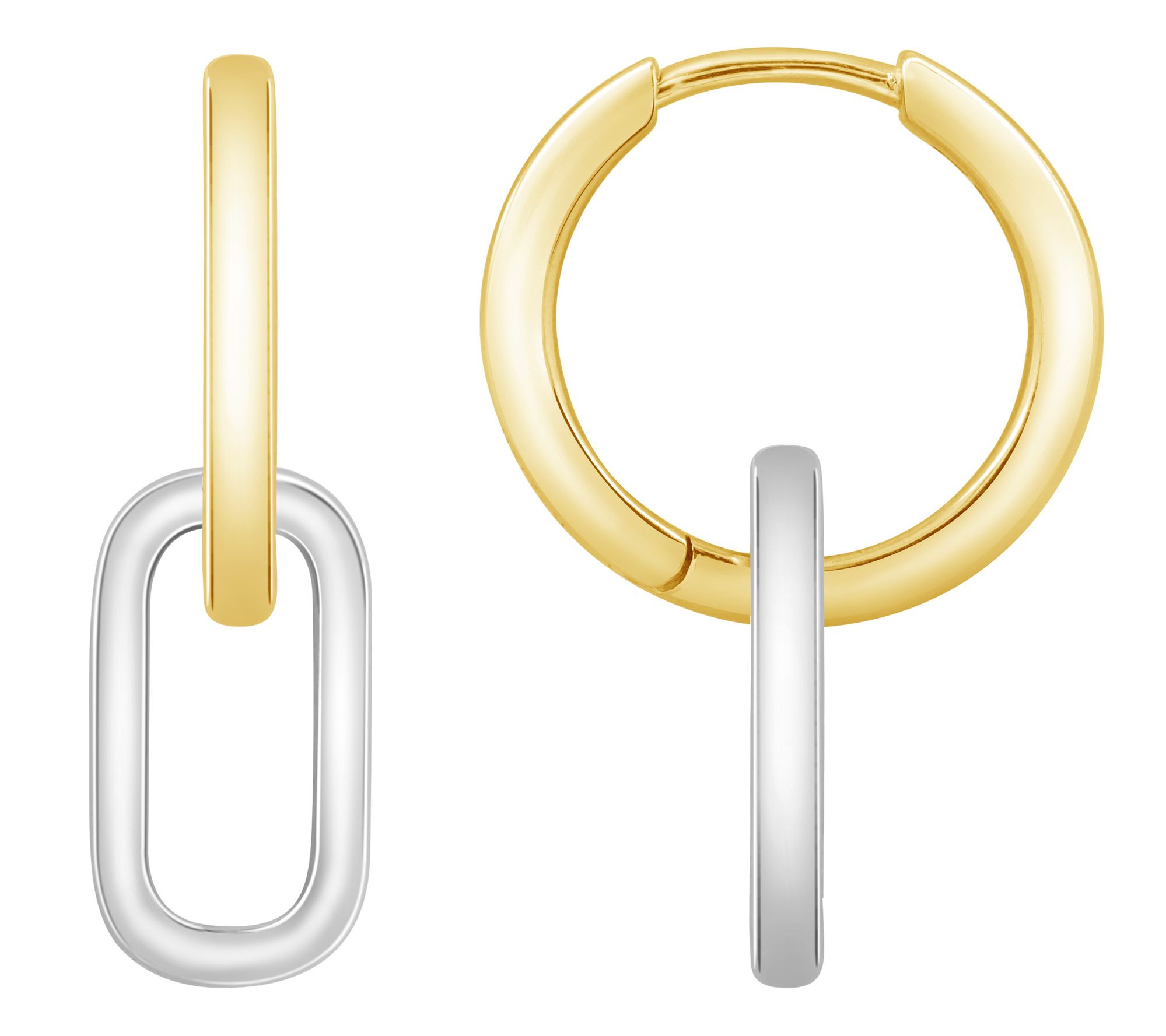 Sterling Silver  Two-tone Dangle Hoop Earrings