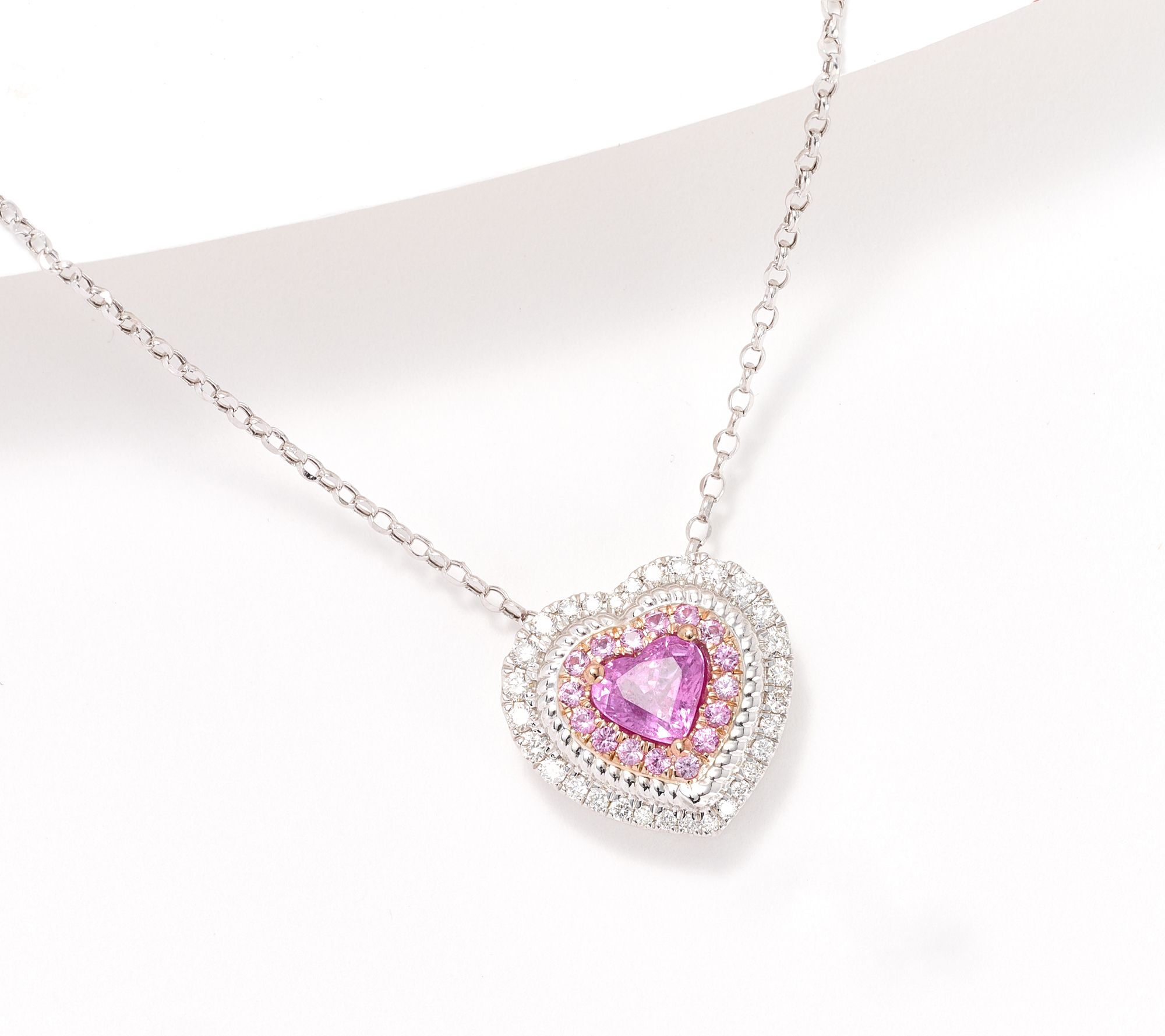KALLATI Pink Sapphire Heart Necklace, 14K Gold